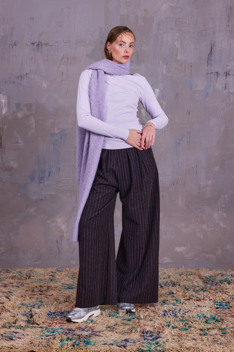 Egbert trousers in brown latte chalkstripe