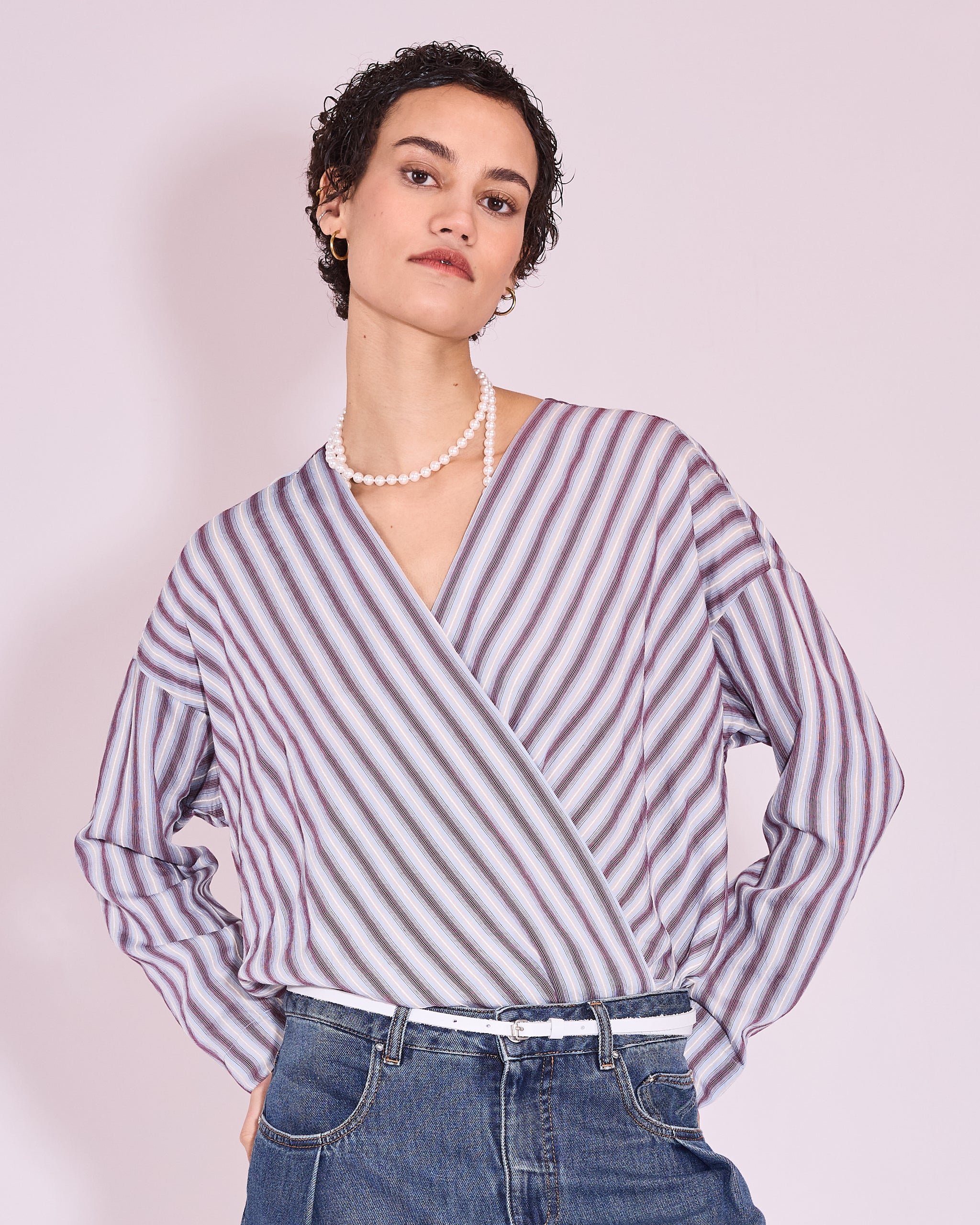 Joelle blouse in burgundy / white / blue stripes