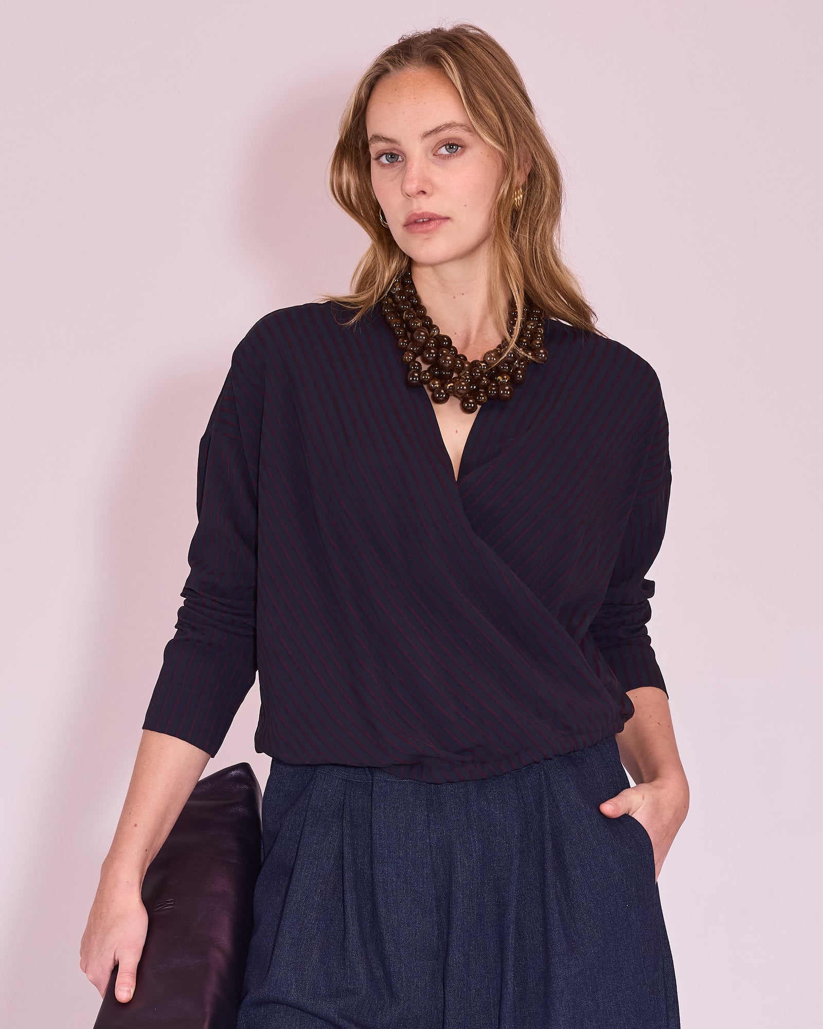 Joelle blouse in dark blue / burgundy stripes