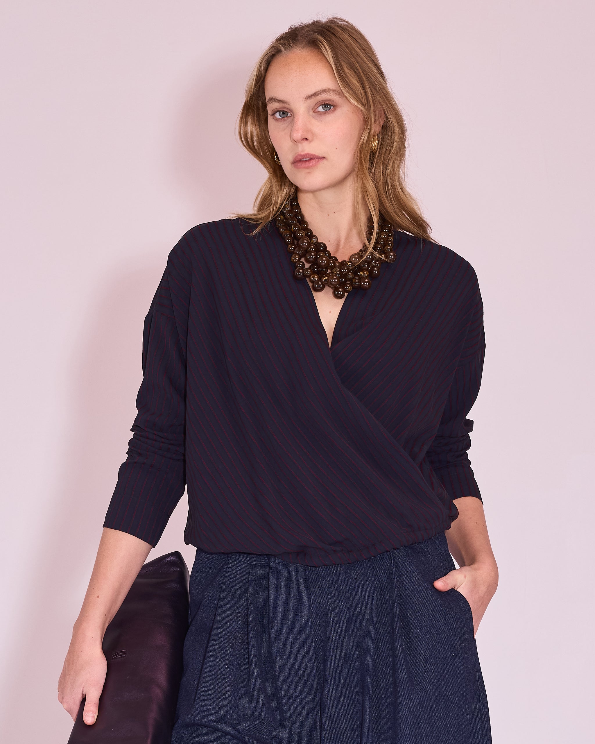 Joelle blouse in dark blue / burgundy stripes