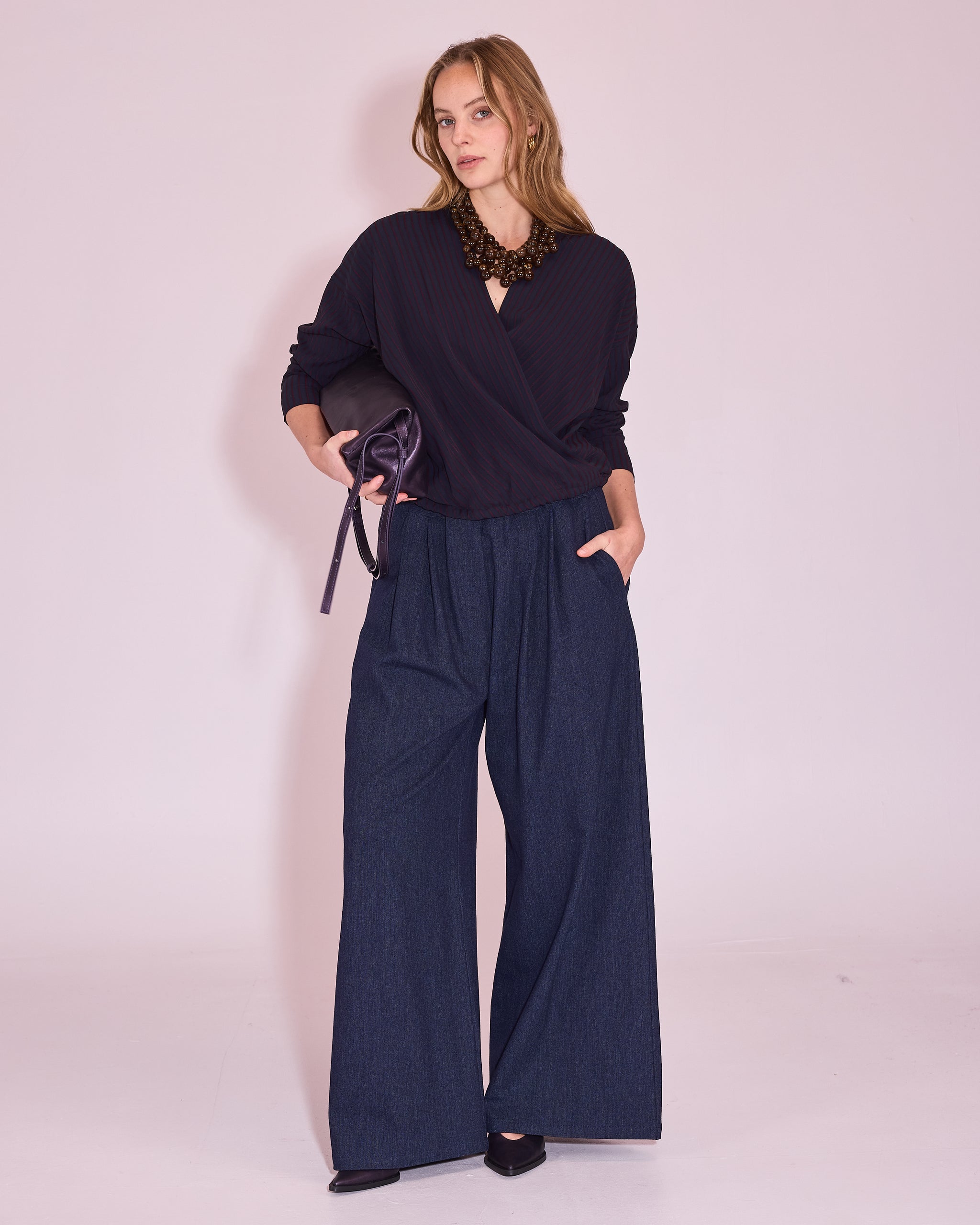 Joelle blouse in dark blue / burgundy stripes