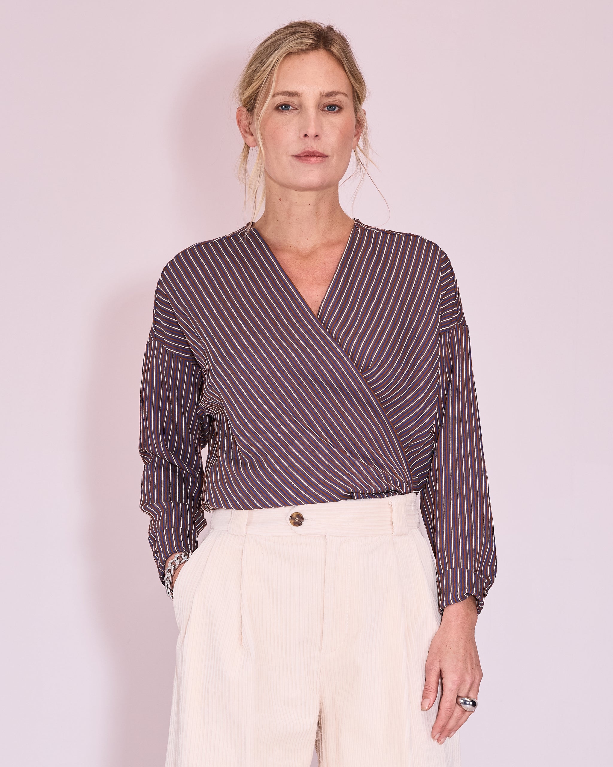 Joelle blouse in brown / blue / white stripes