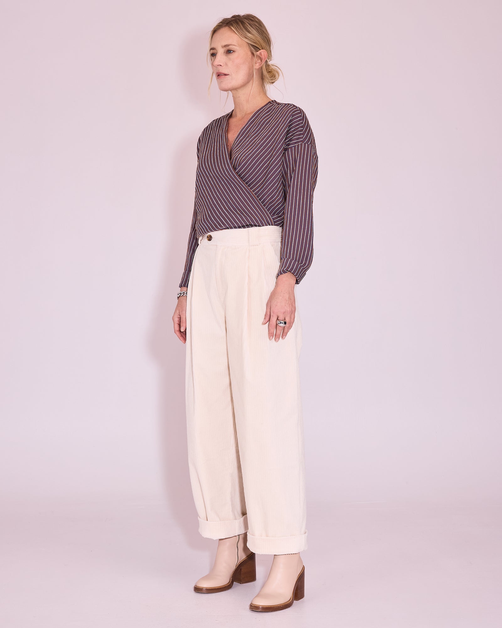 Joelle blouse in brown / blue / white stripes