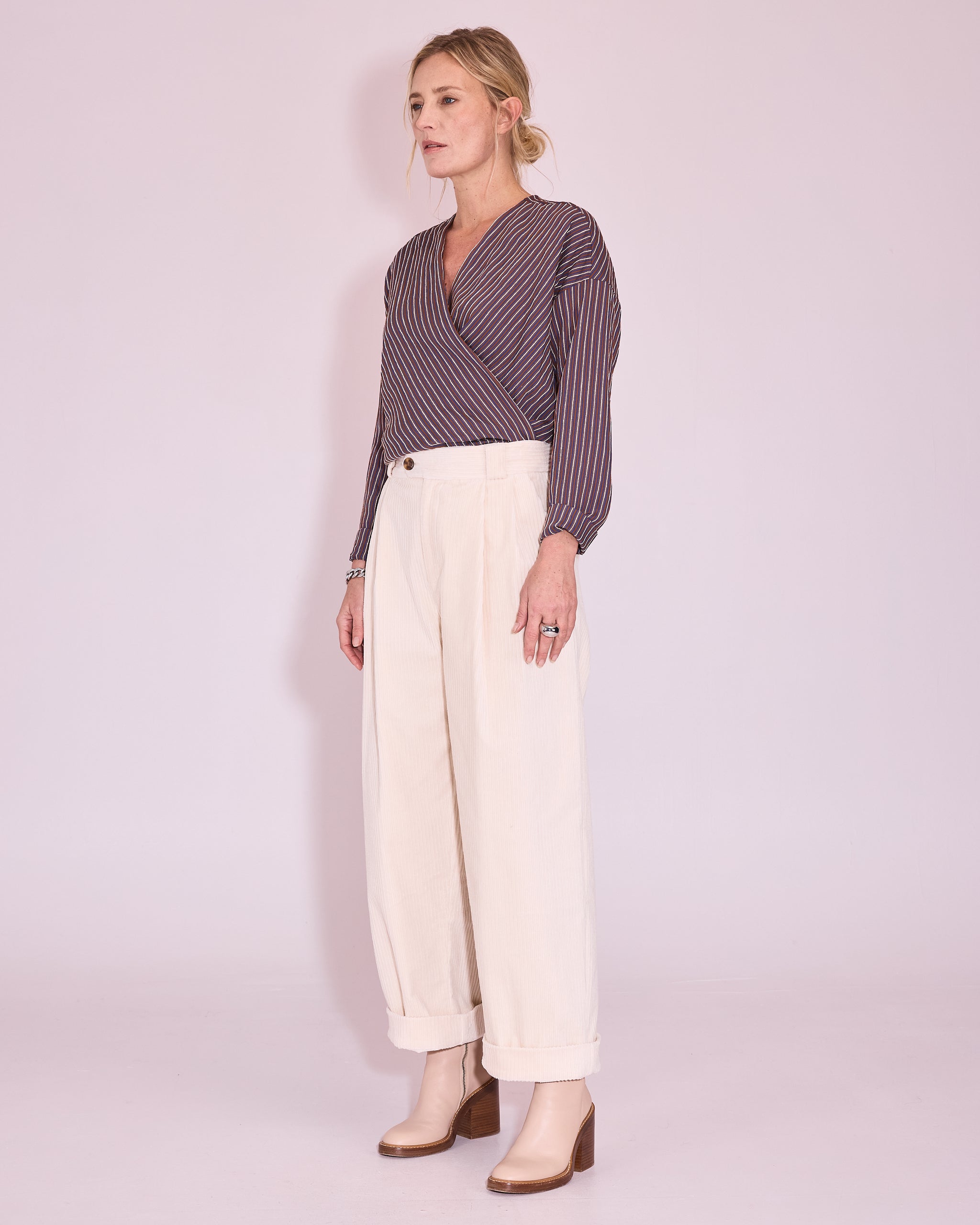 Joelle blouse in brown / blue / white stripes