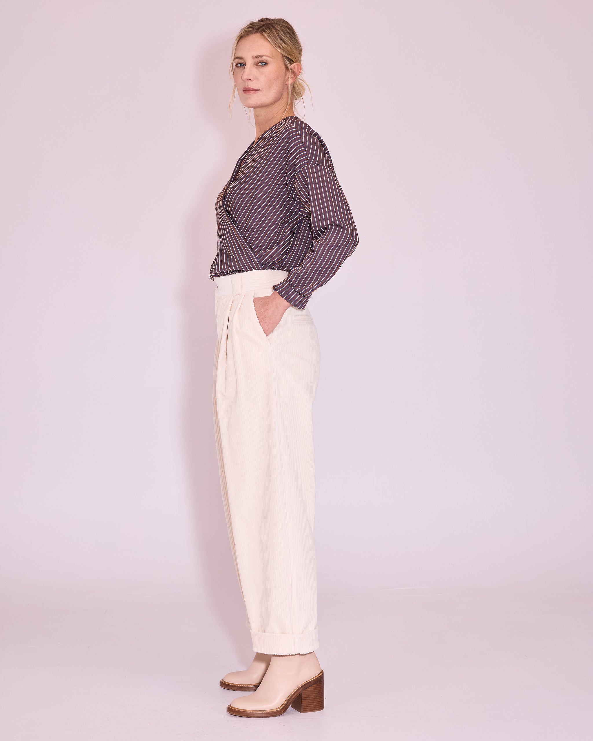 Joelle blouse in brown / blue / white stripes