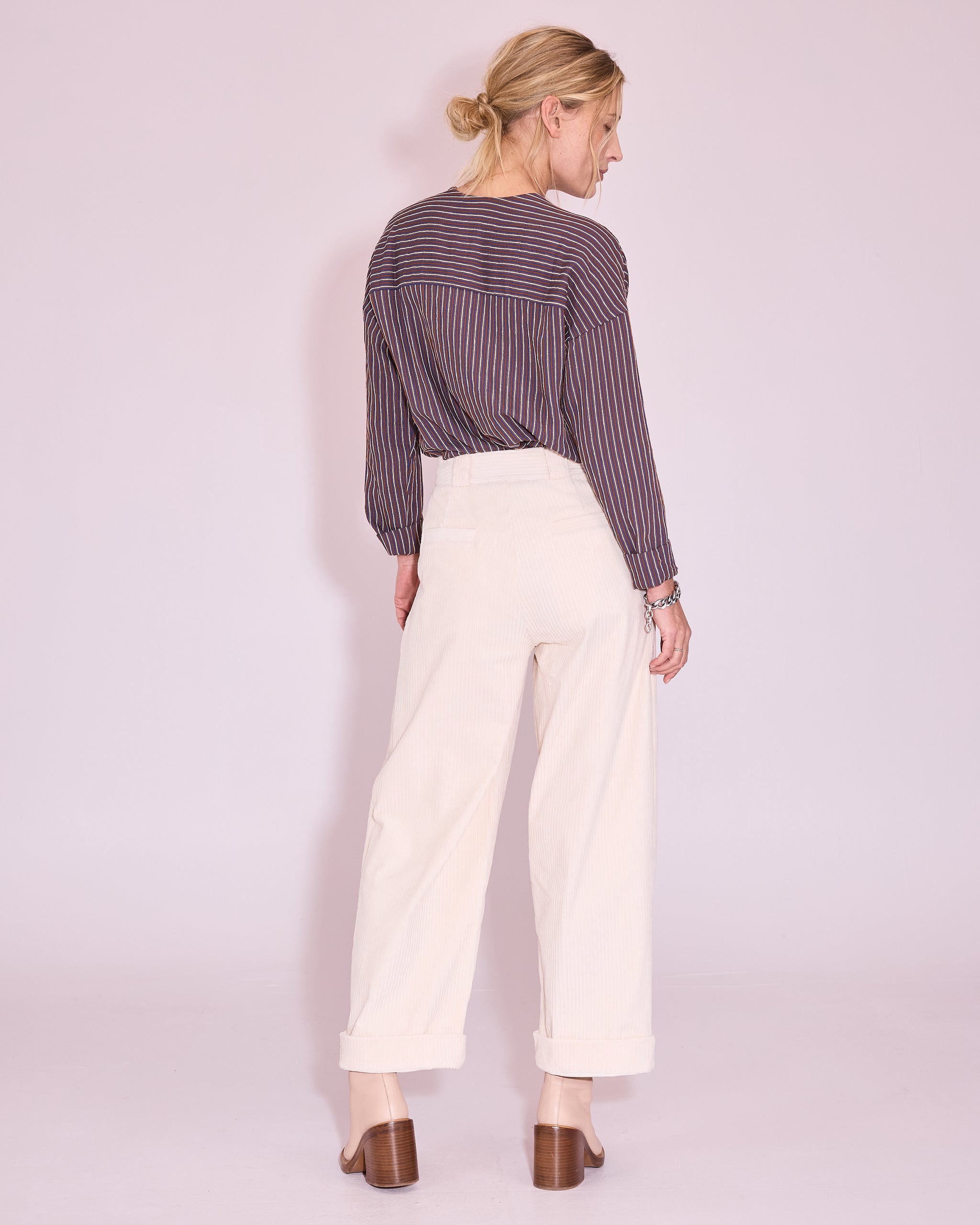 Joelle blouse in brown / blue / white stripes