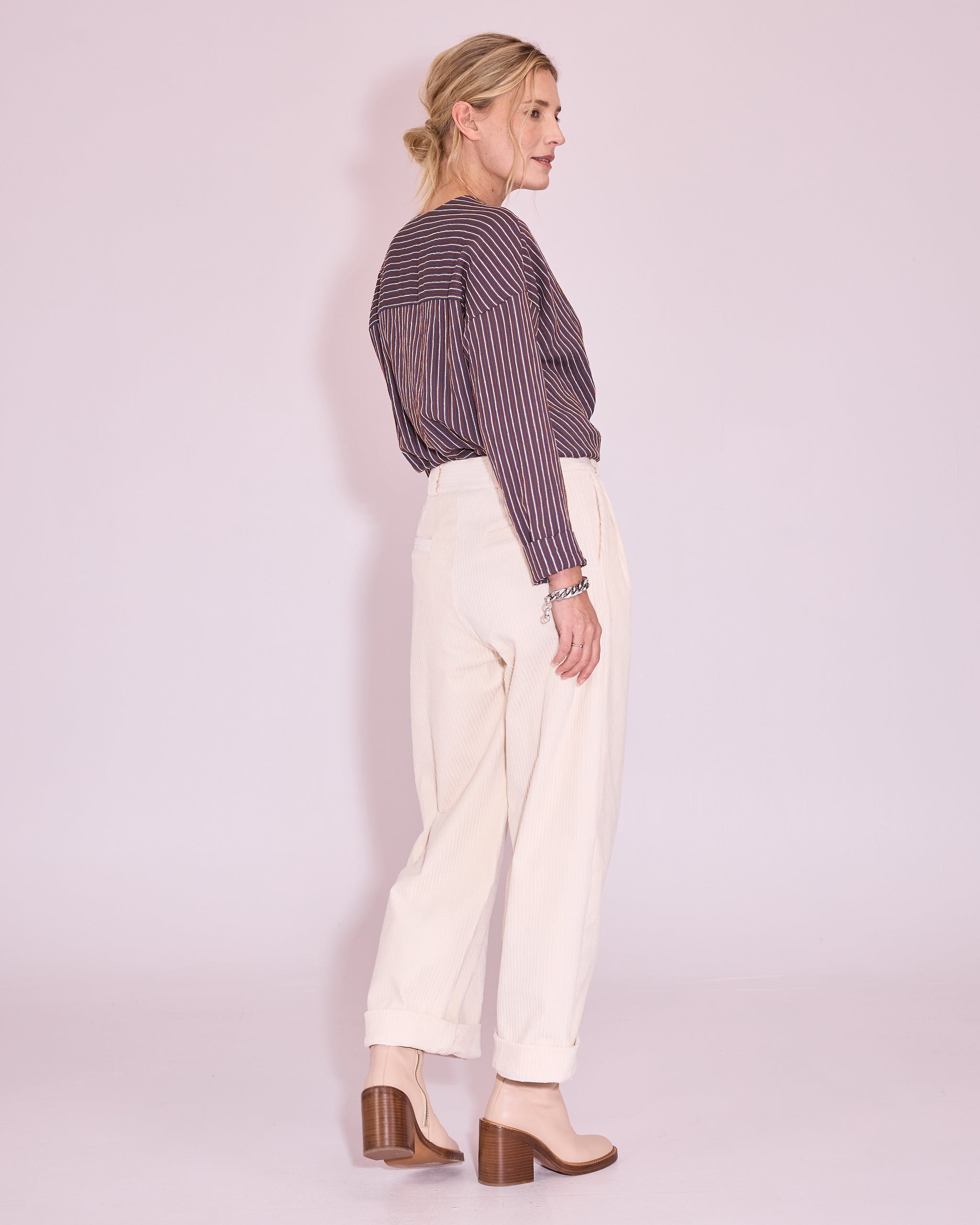 Joelle blouse in brown / blue / white stripes