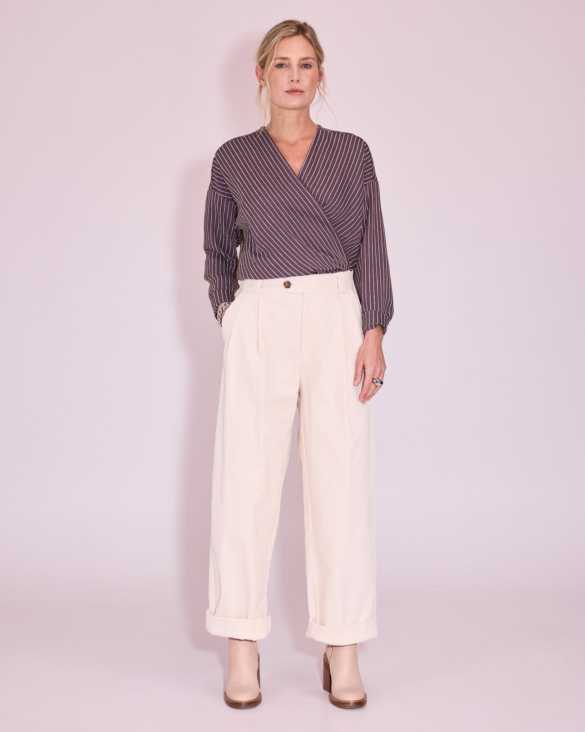 Joelle blouse in brown / blue / white stripes
