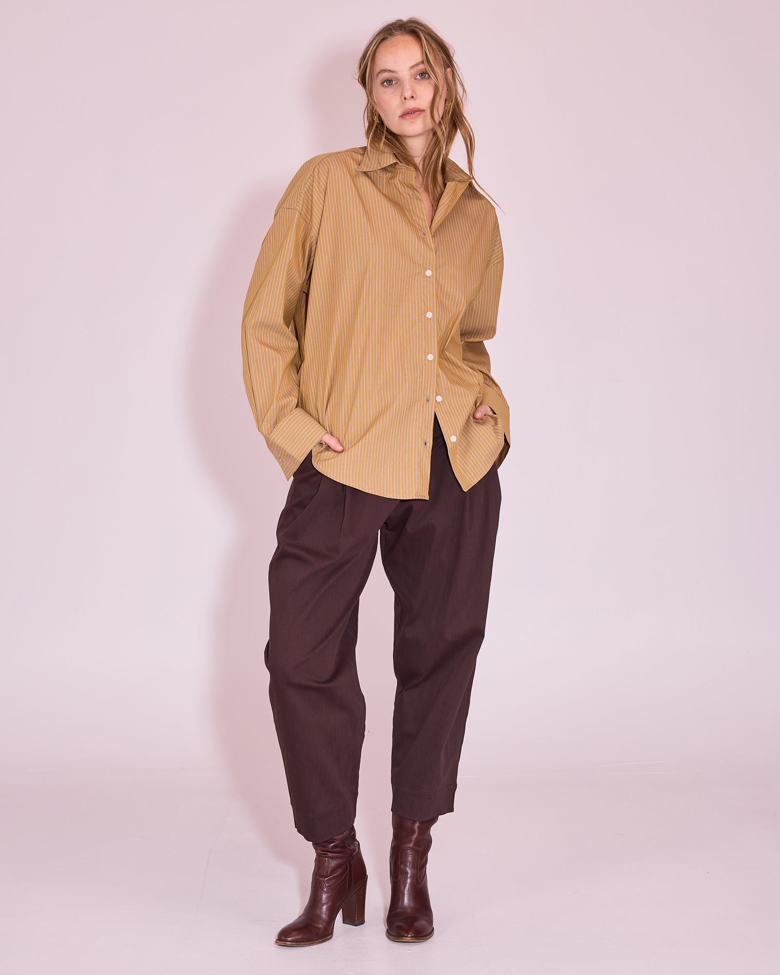 Gia blouse in mustard gold / blue stripes