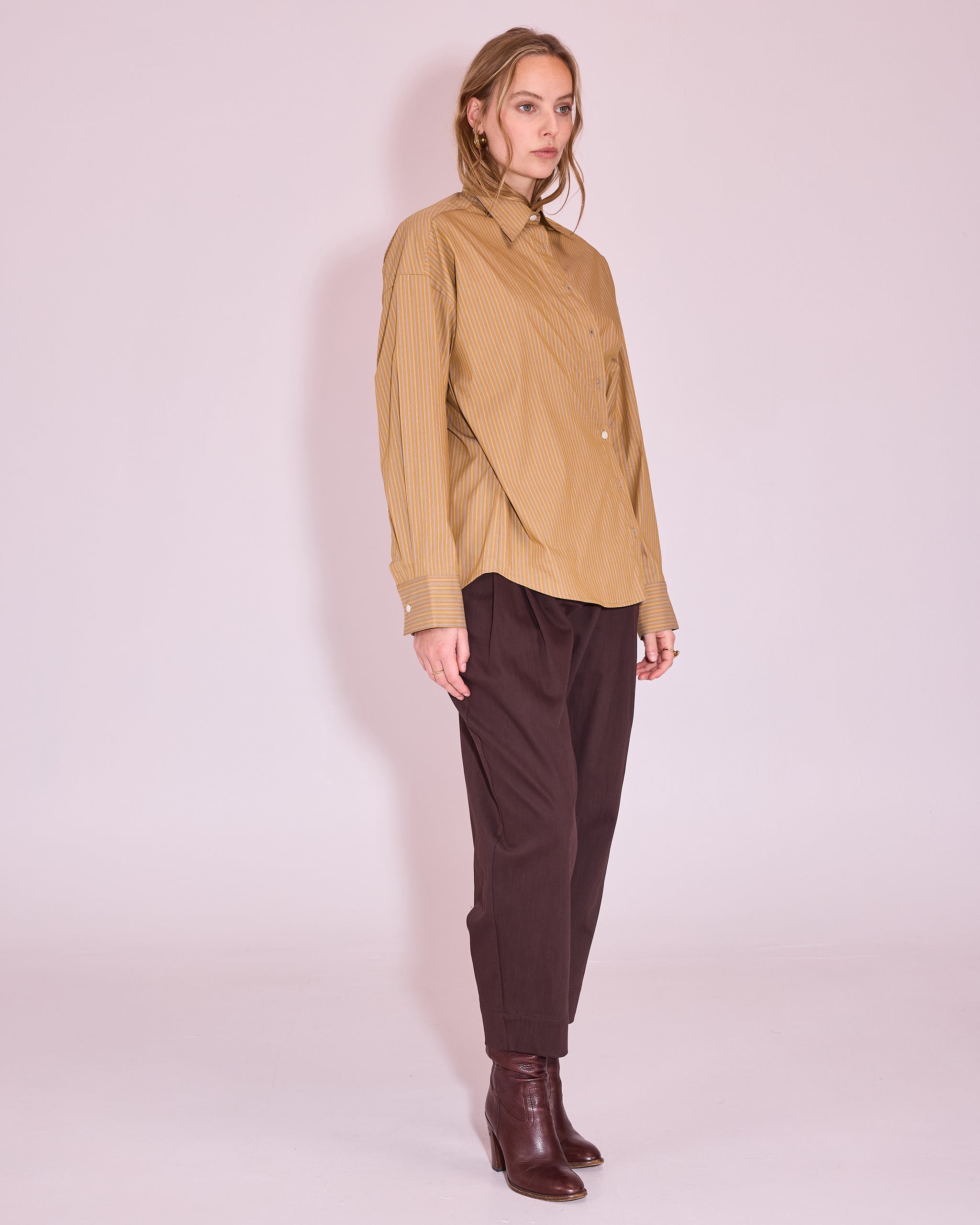 Gia blouse in mustard gold / blue stripes
