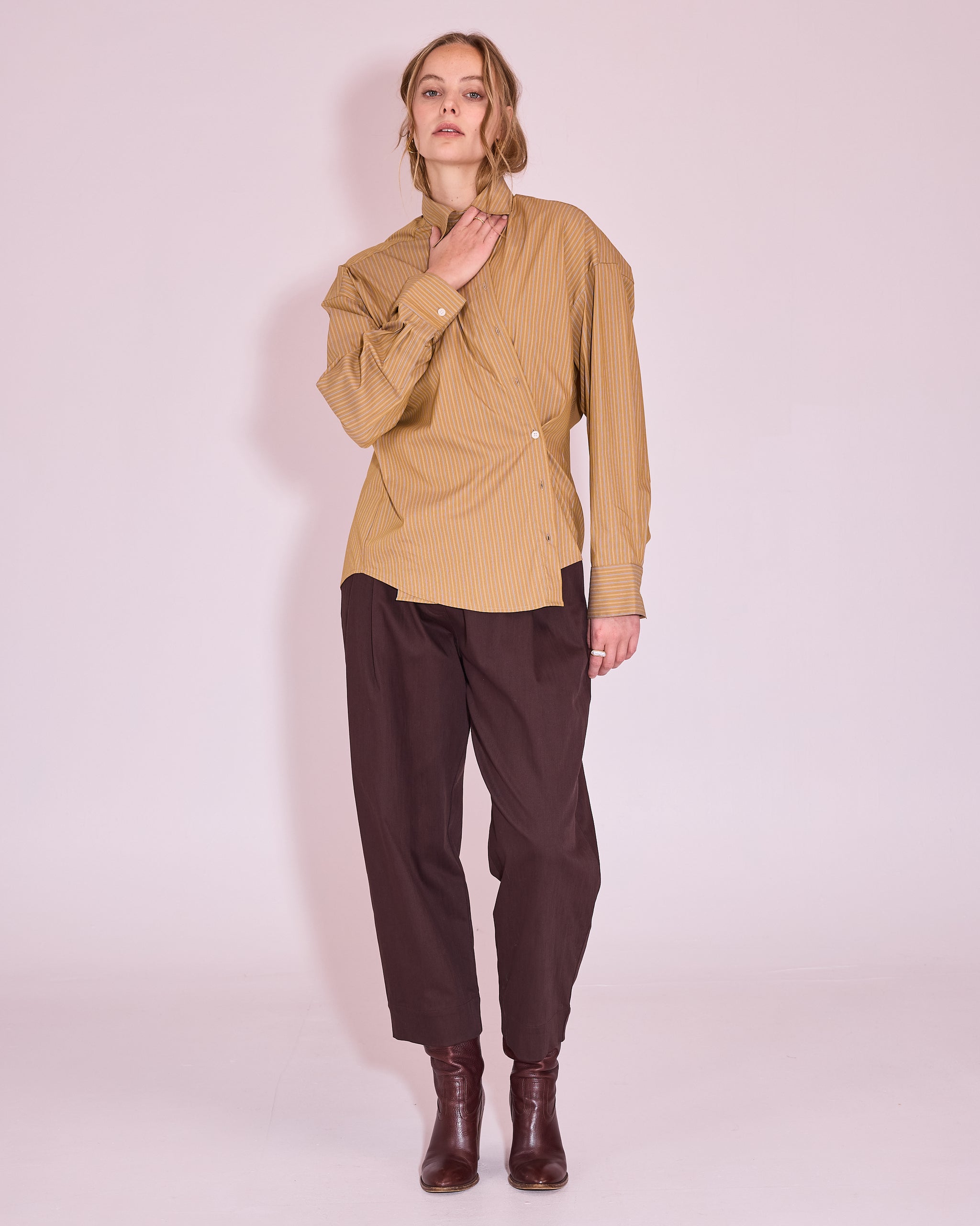Gia blouse in mustard gold / blue stripes