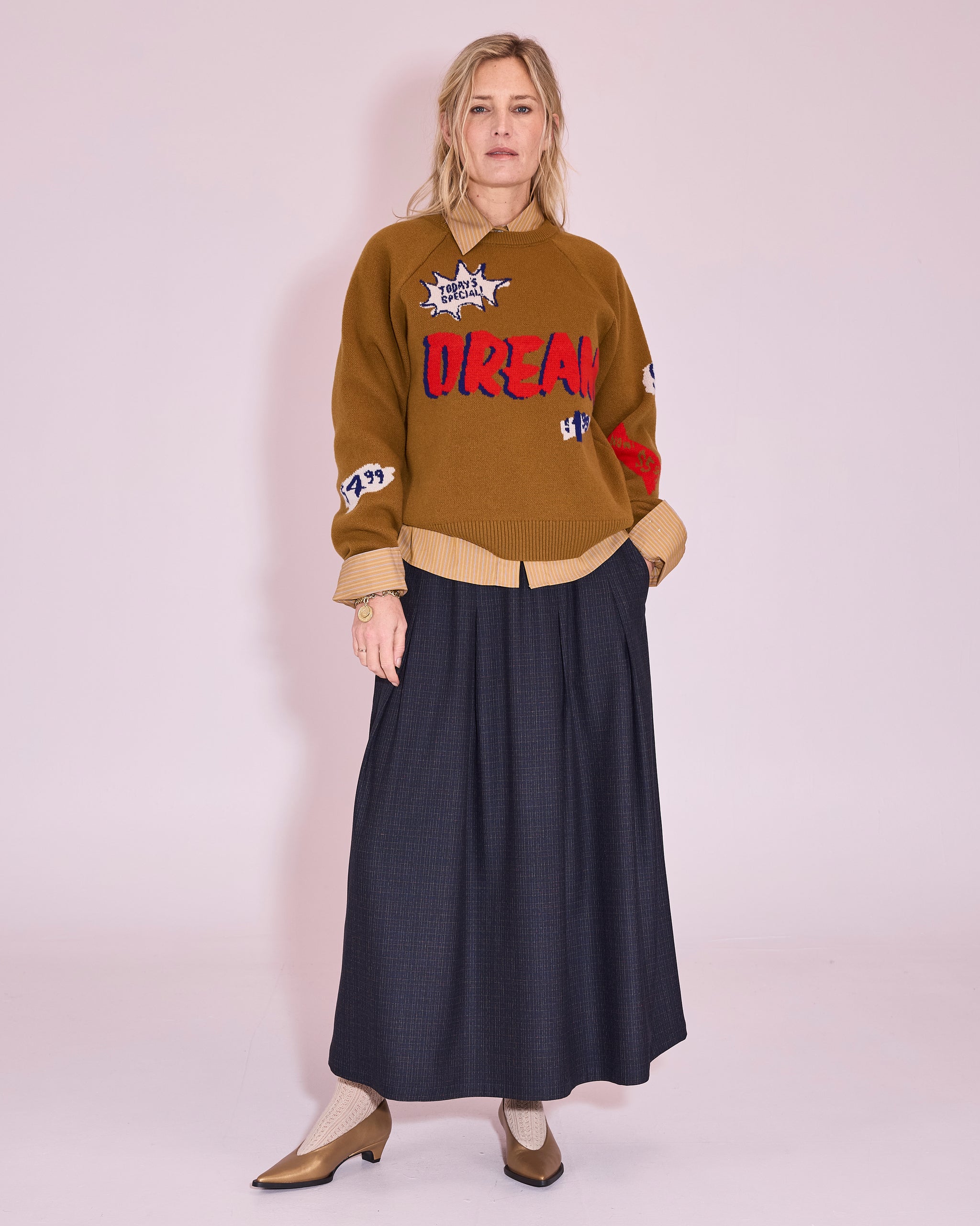 Hermine hemd in mustard gold / blue