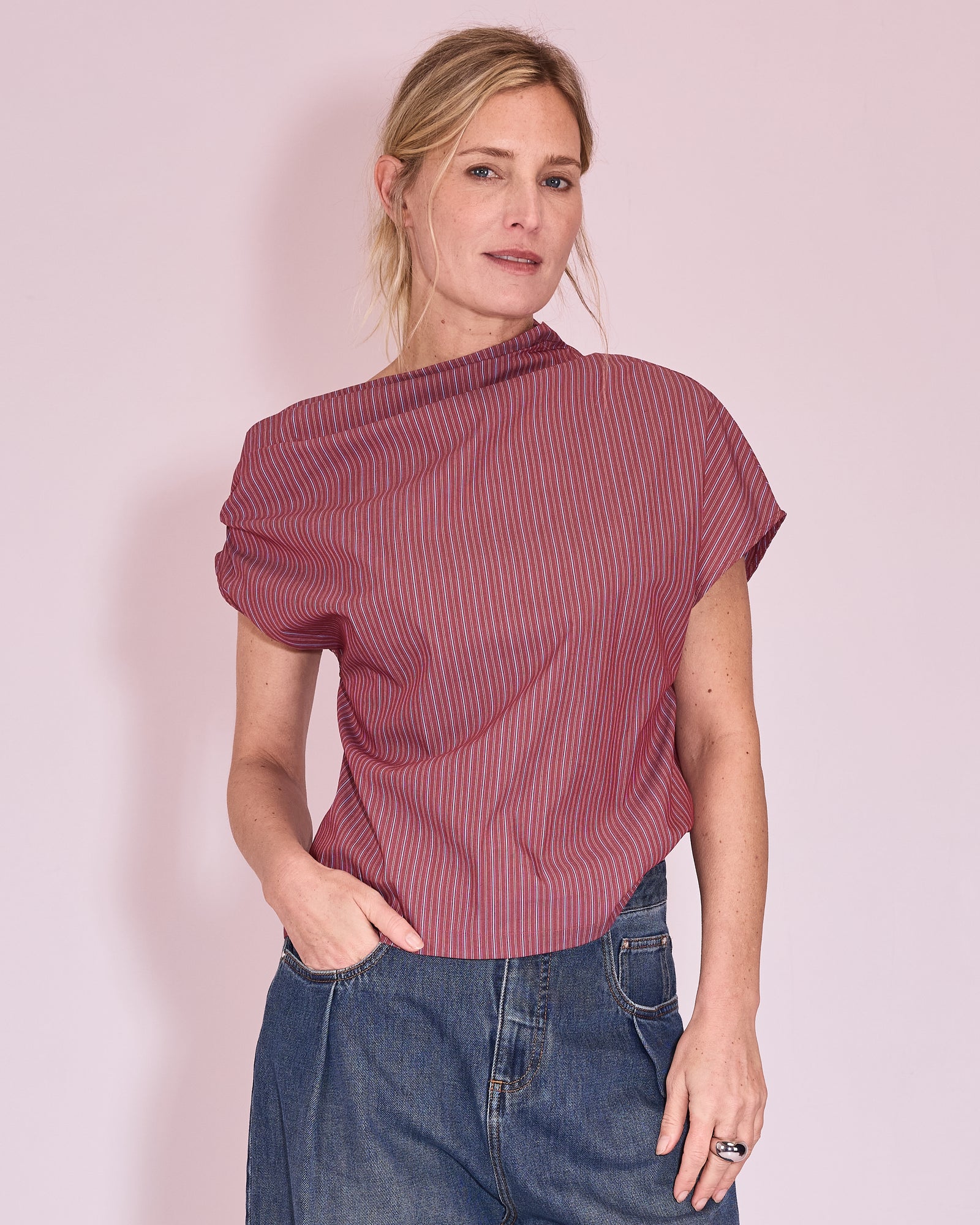 Feline top in rosewood / blue