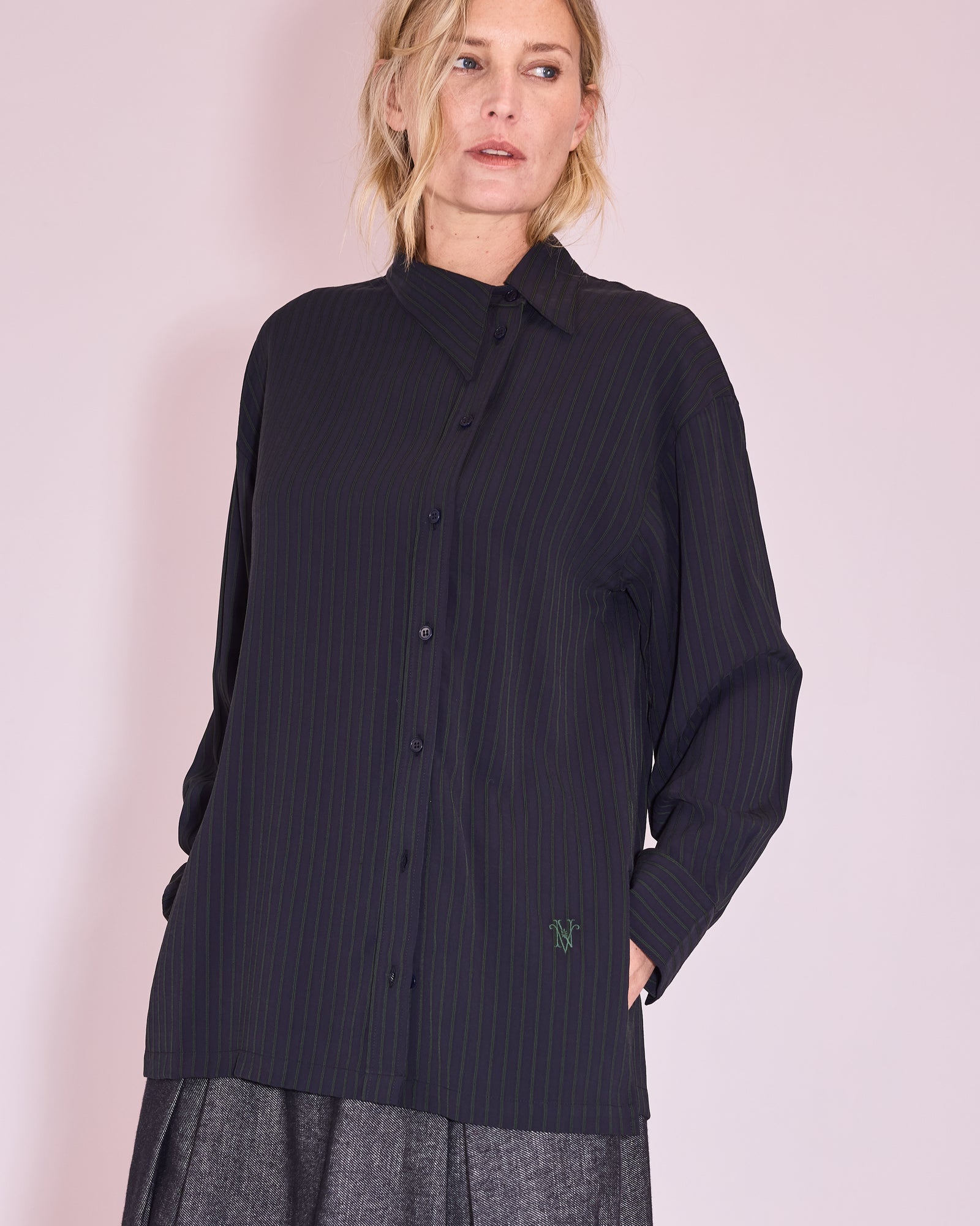 Jeanne hemd in dark blue / green