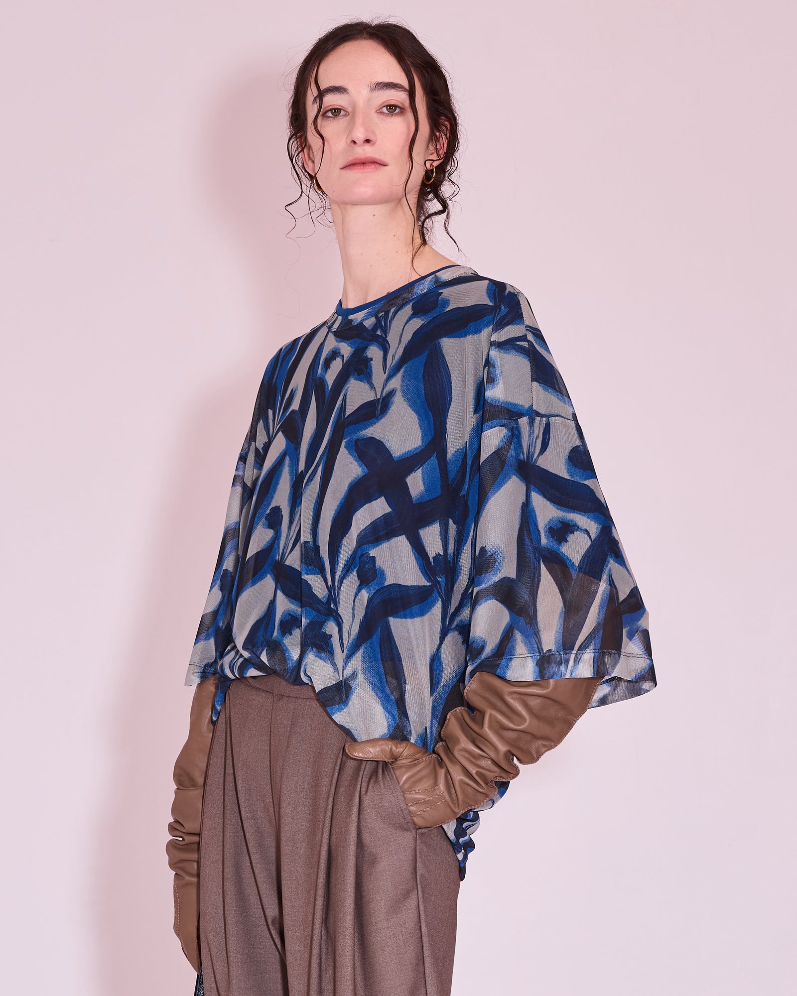 Harris mesh T-shirt in blue leaves