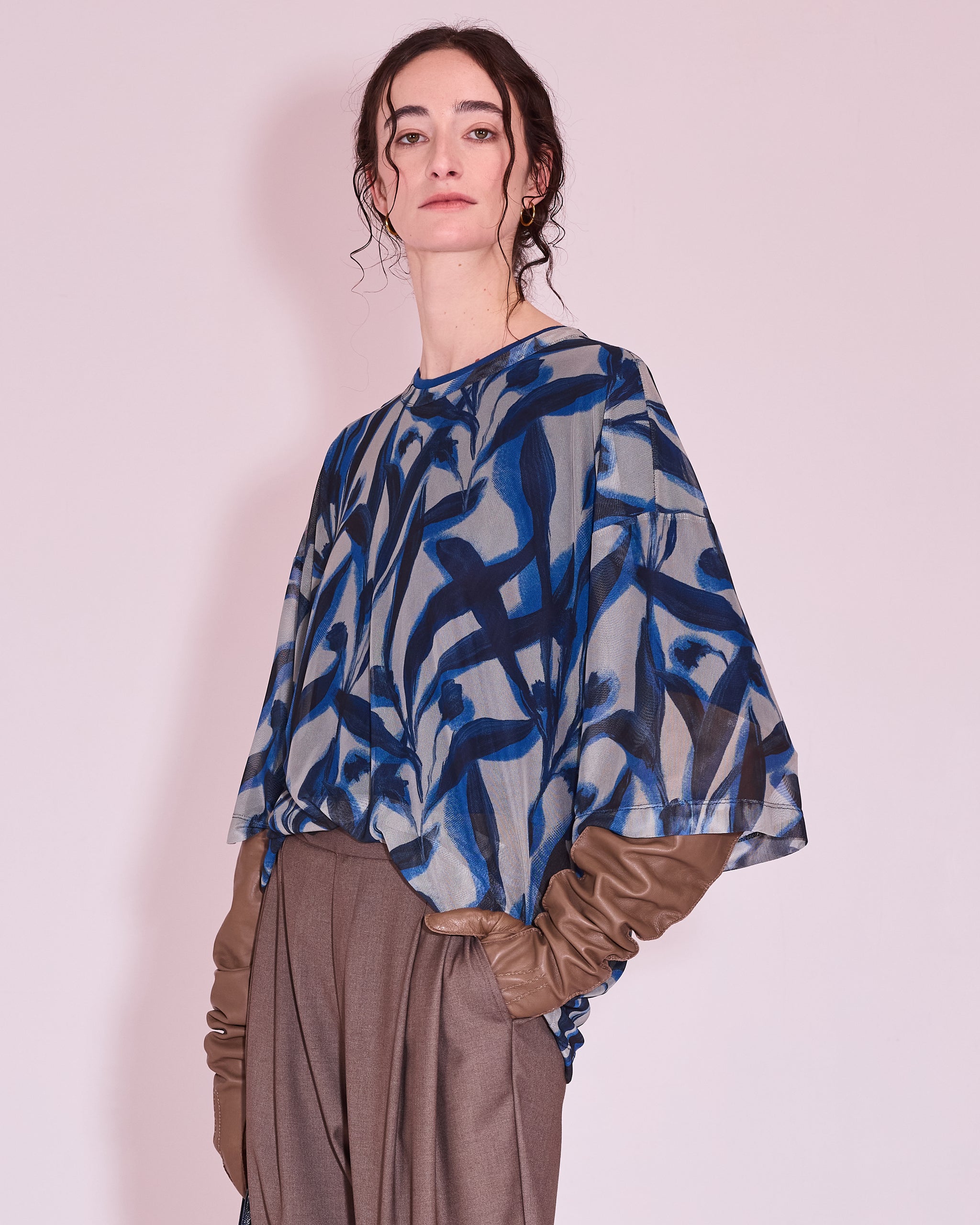 Harris mesh T-shirt in blue leaves