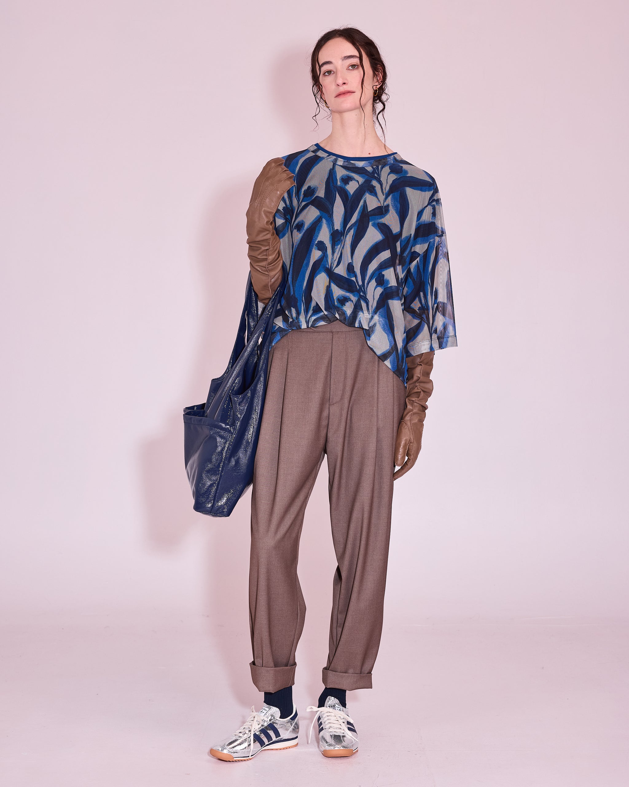 Harris mesh T-shirt in blue leaves