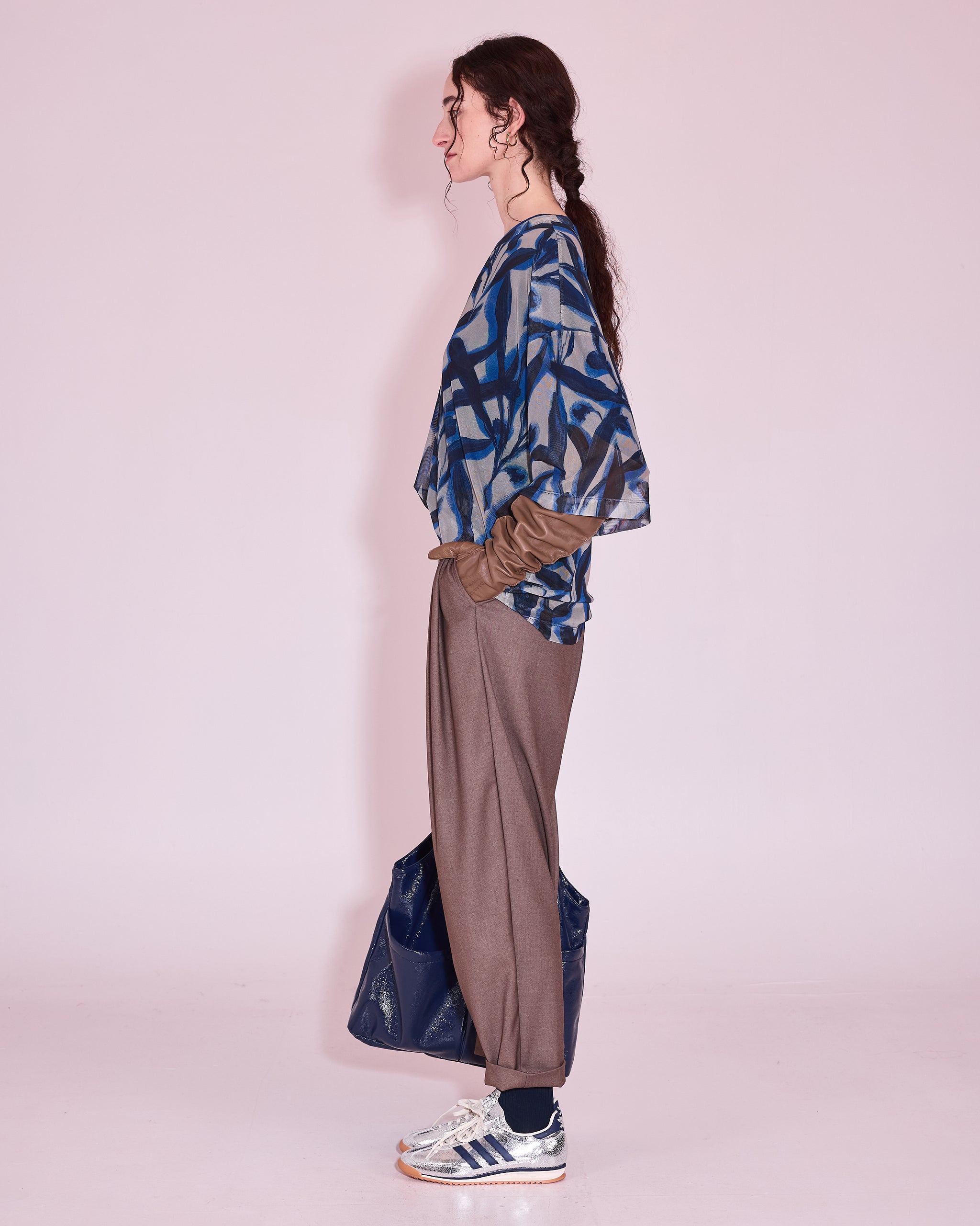 Harris mesh T-shirt in blue leaves