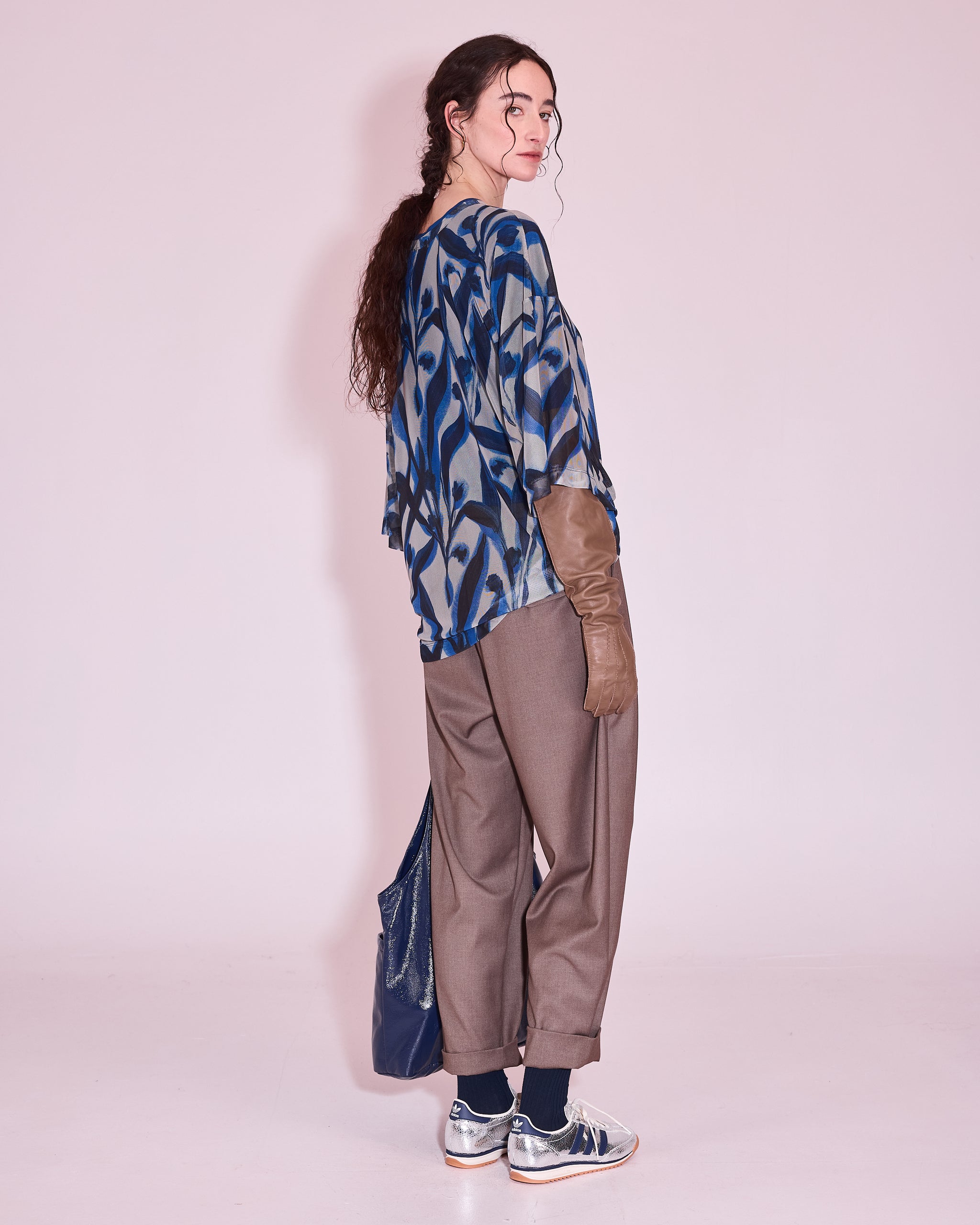 Harris mesh T-shirt in blue leaves