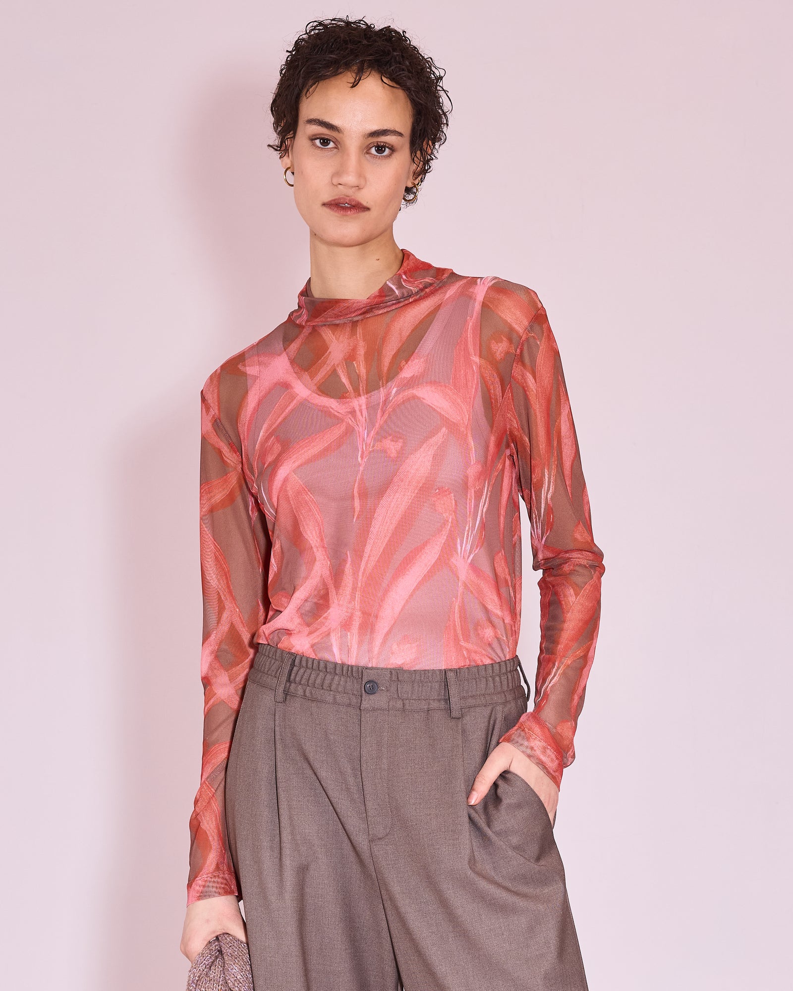 Hedson mesh T-shirt in red leaves