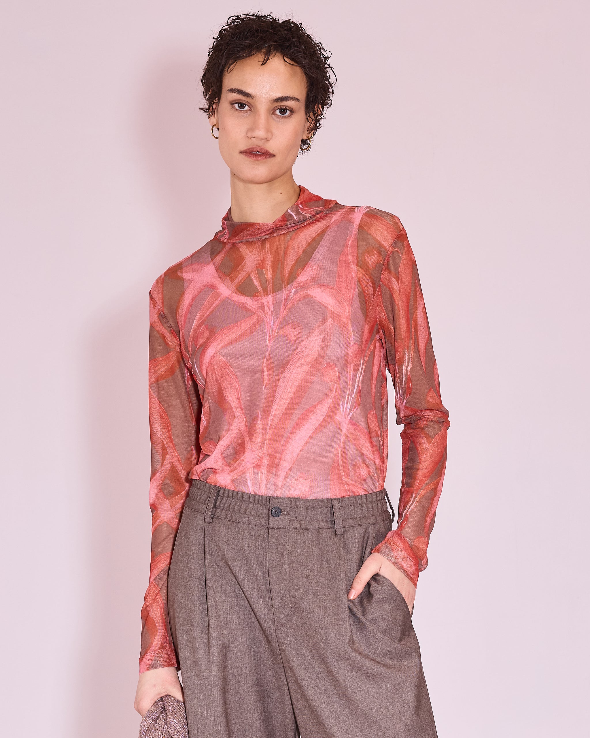 Hedson mesh T-shirt in red leaves
