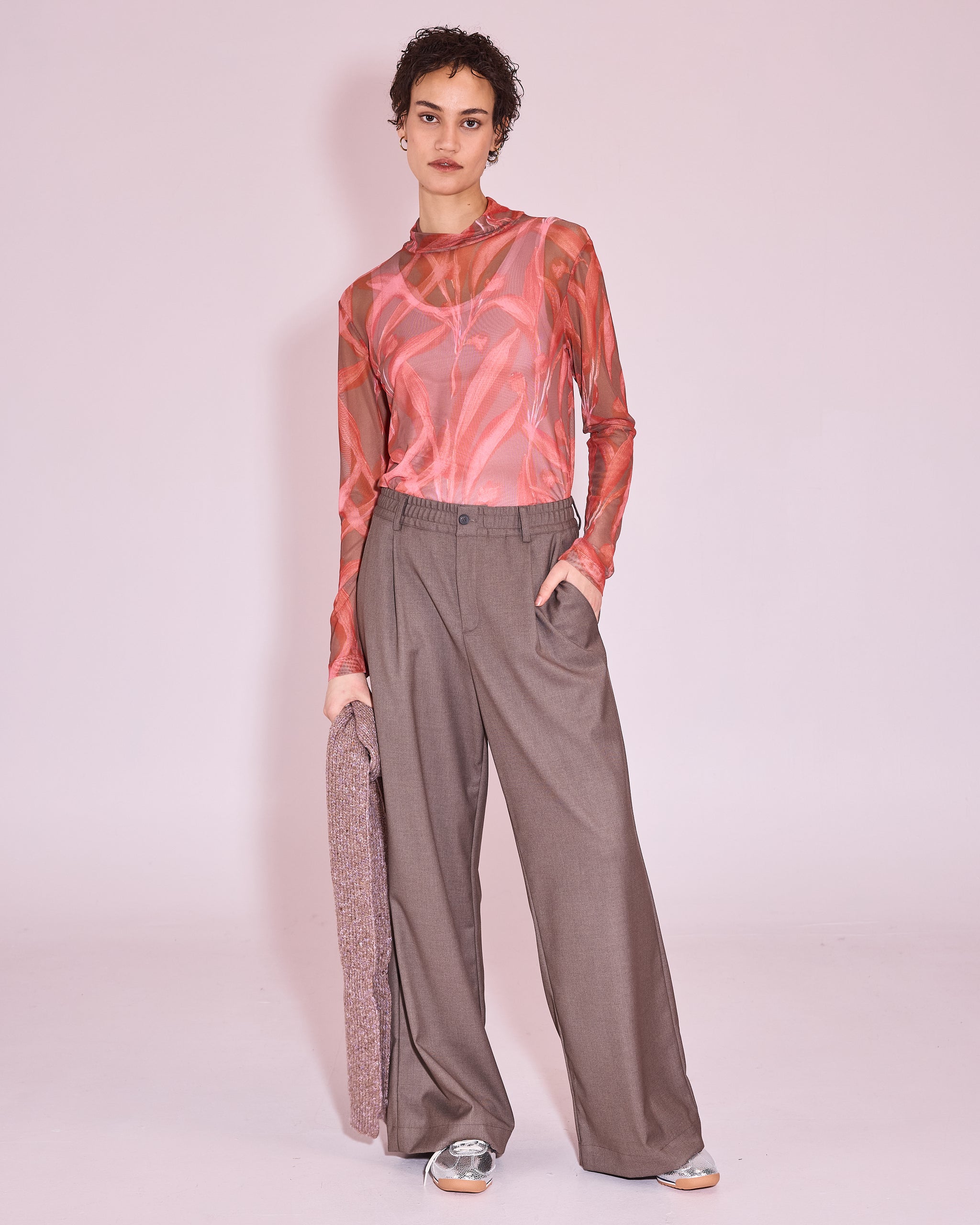 Hedson mesh T-shirt in red leaves