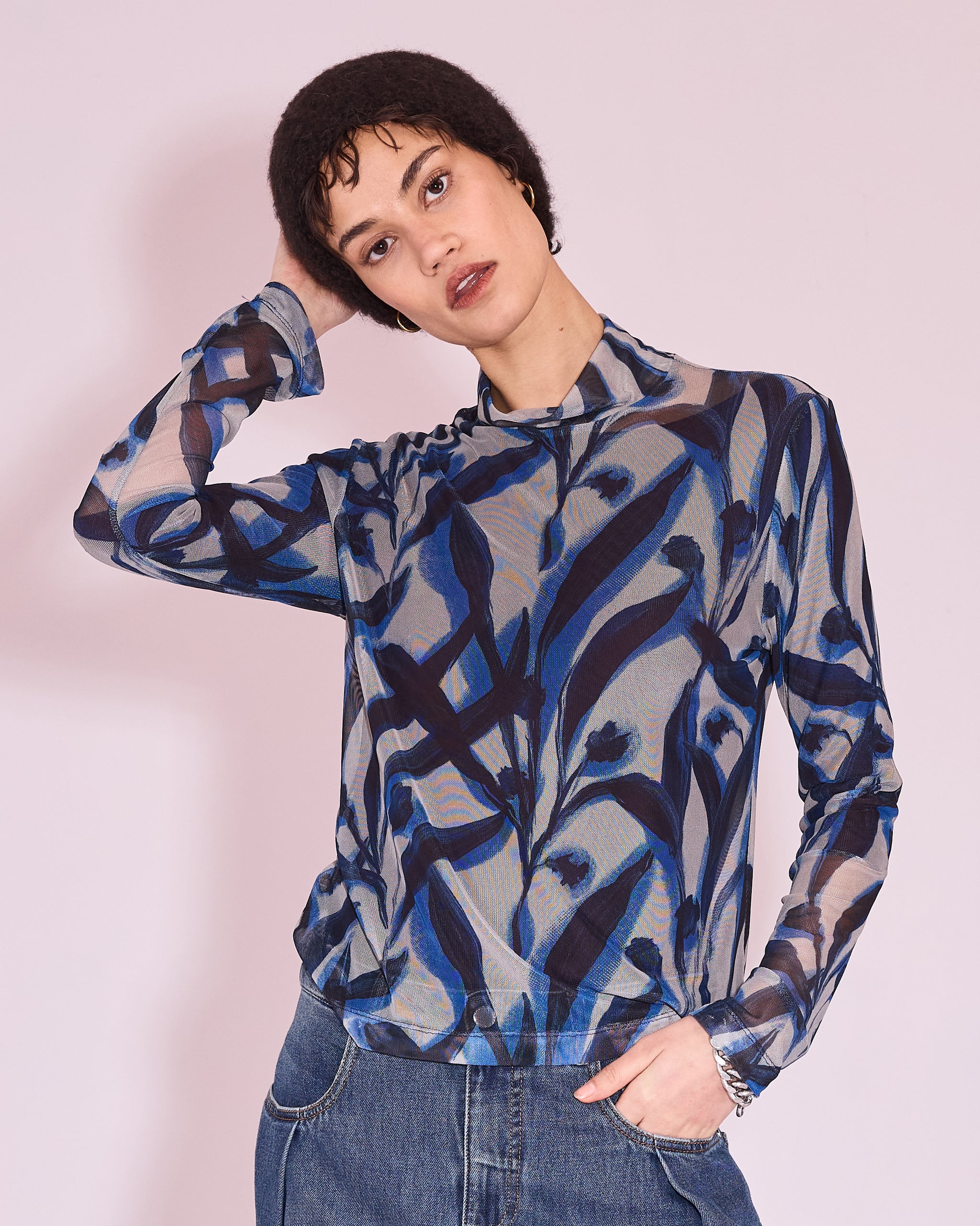 Hedson mesh T-shirt in blue leaves