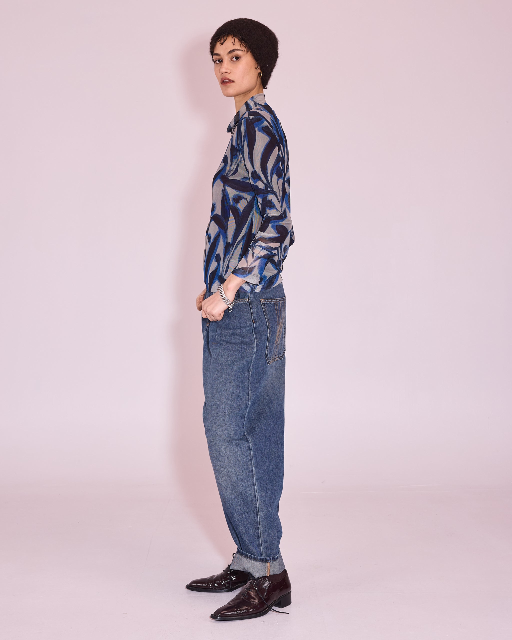 Hedson mesh T-shirt in blue leaves