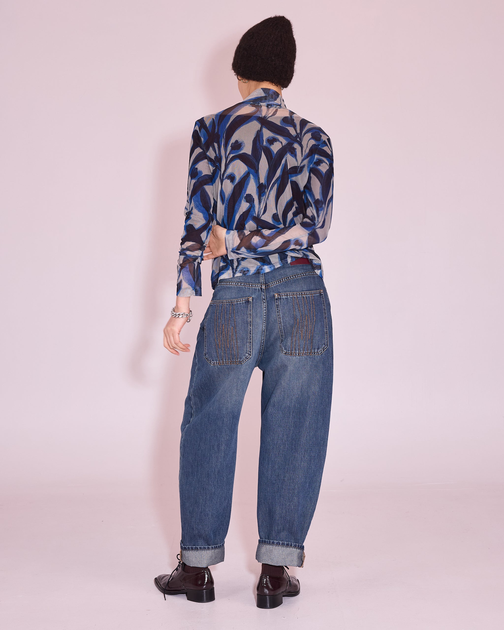 Hedson mesh T-shirt in blue leaves