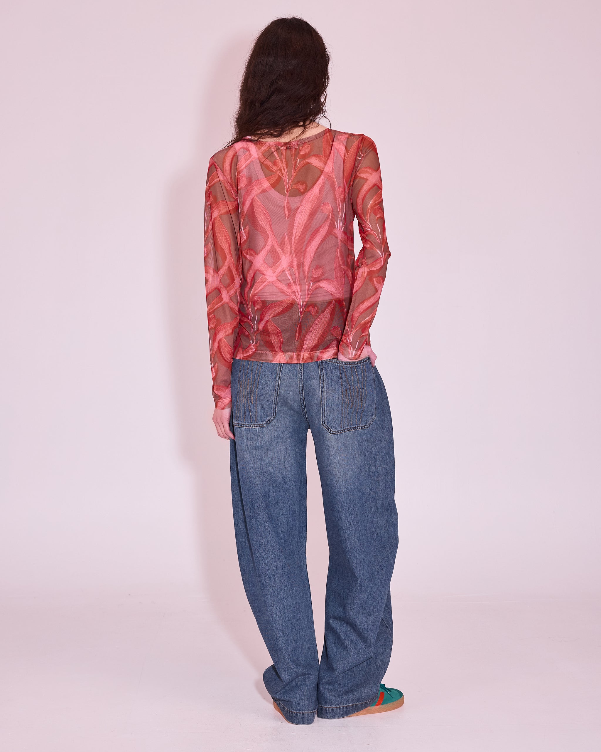 Jolie mesh T-shirt in red leaves