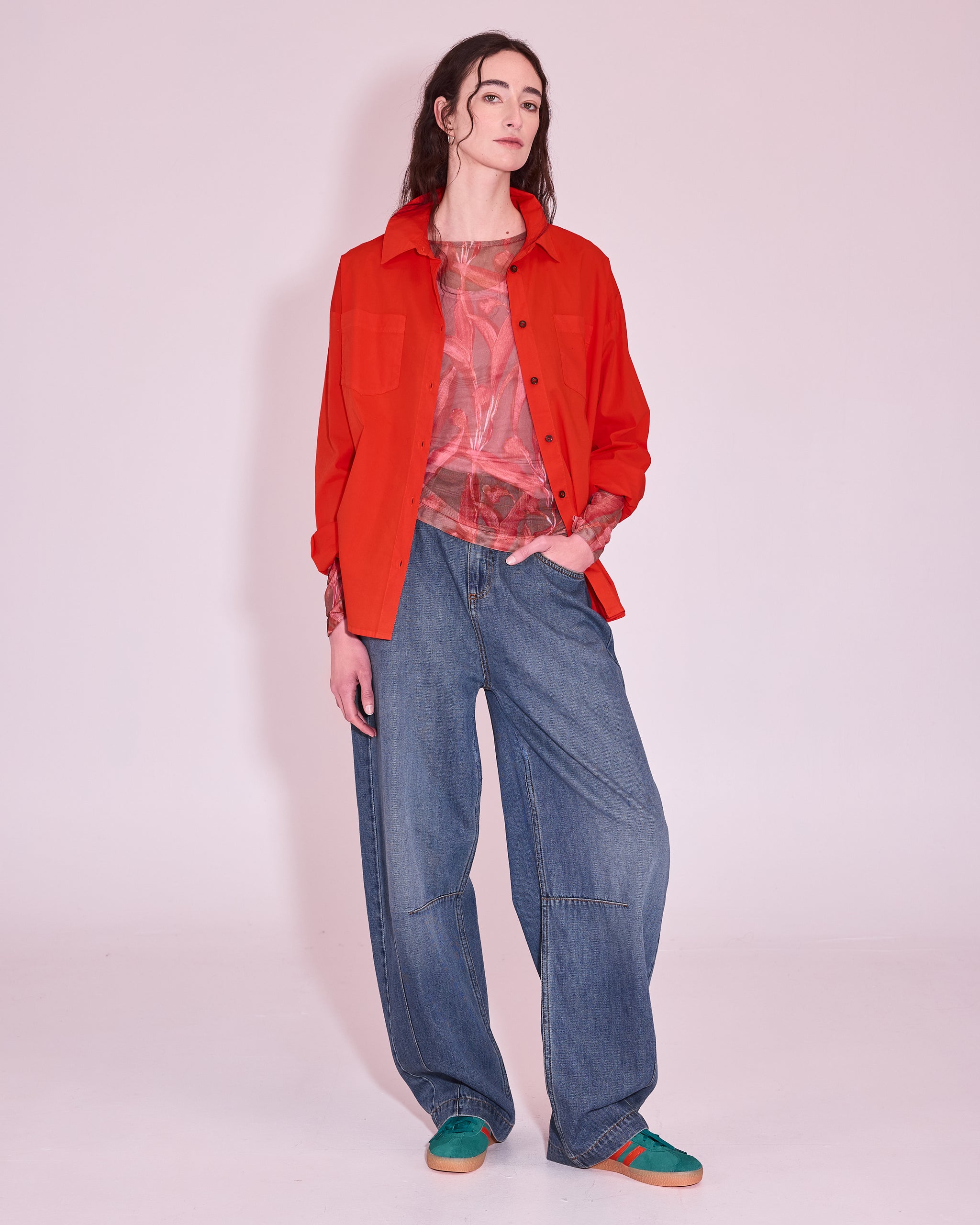 Jolie mesh T-shirt in red leaves