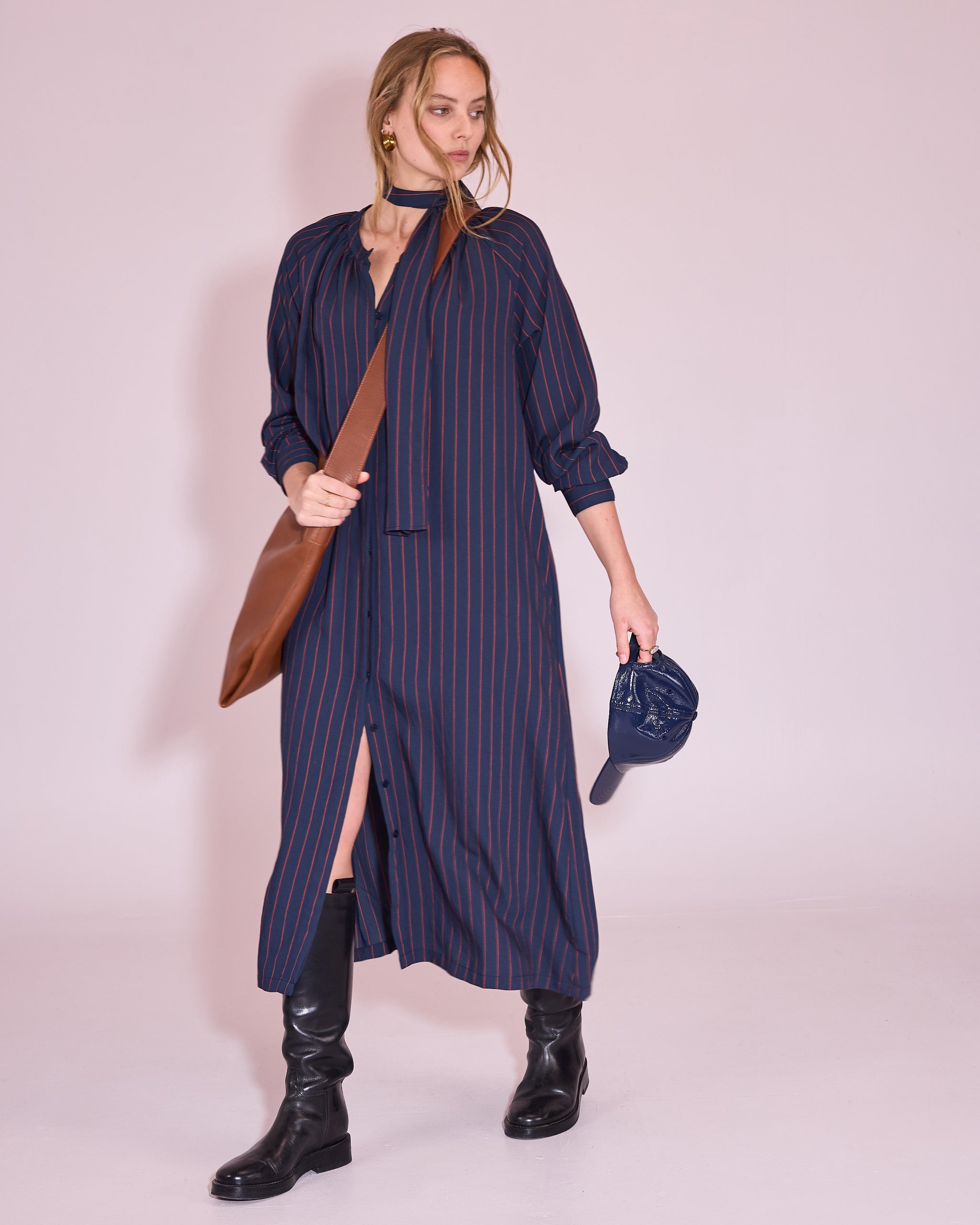 Jade dress in navy / bright red