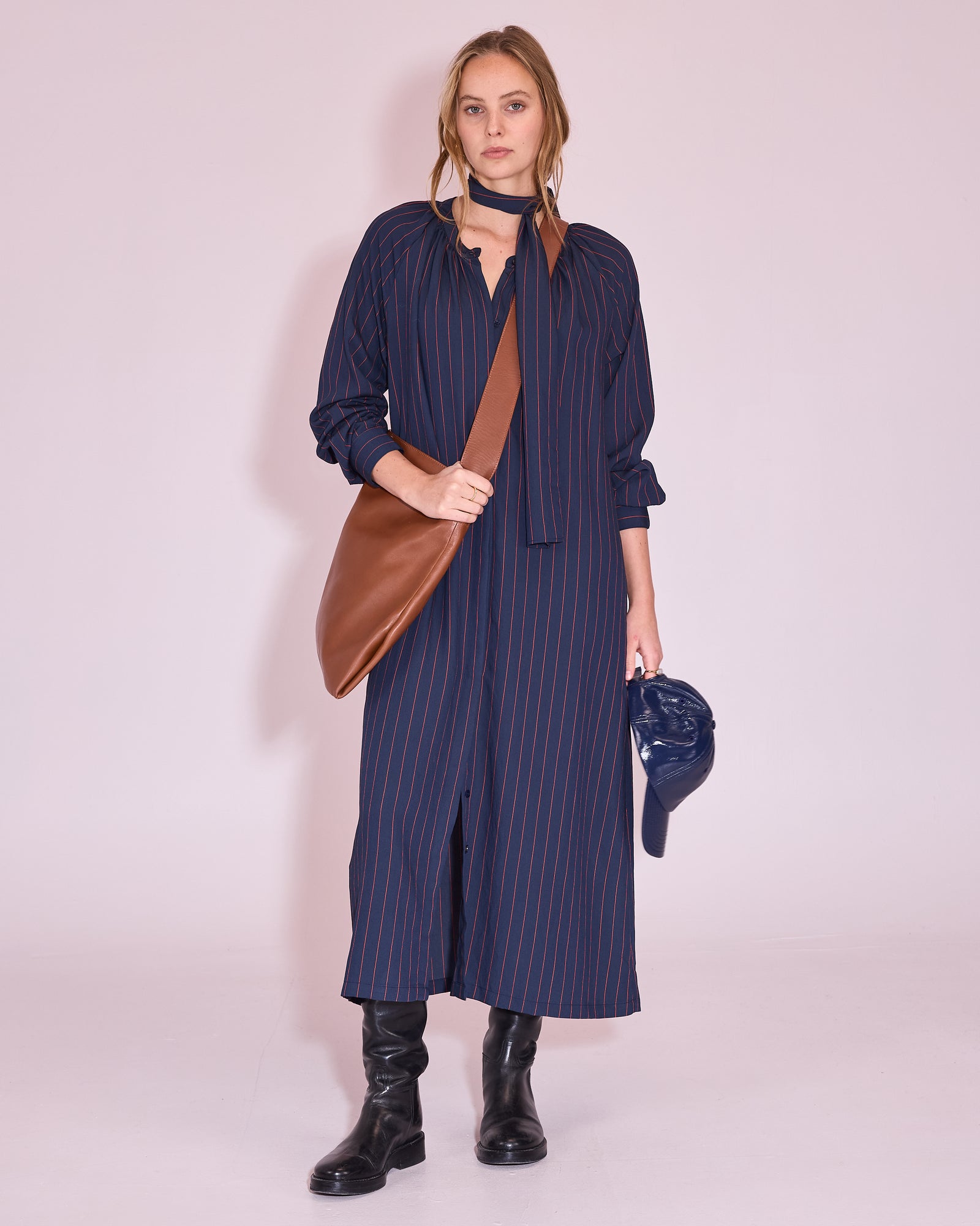 Jade dress in navy / bright red