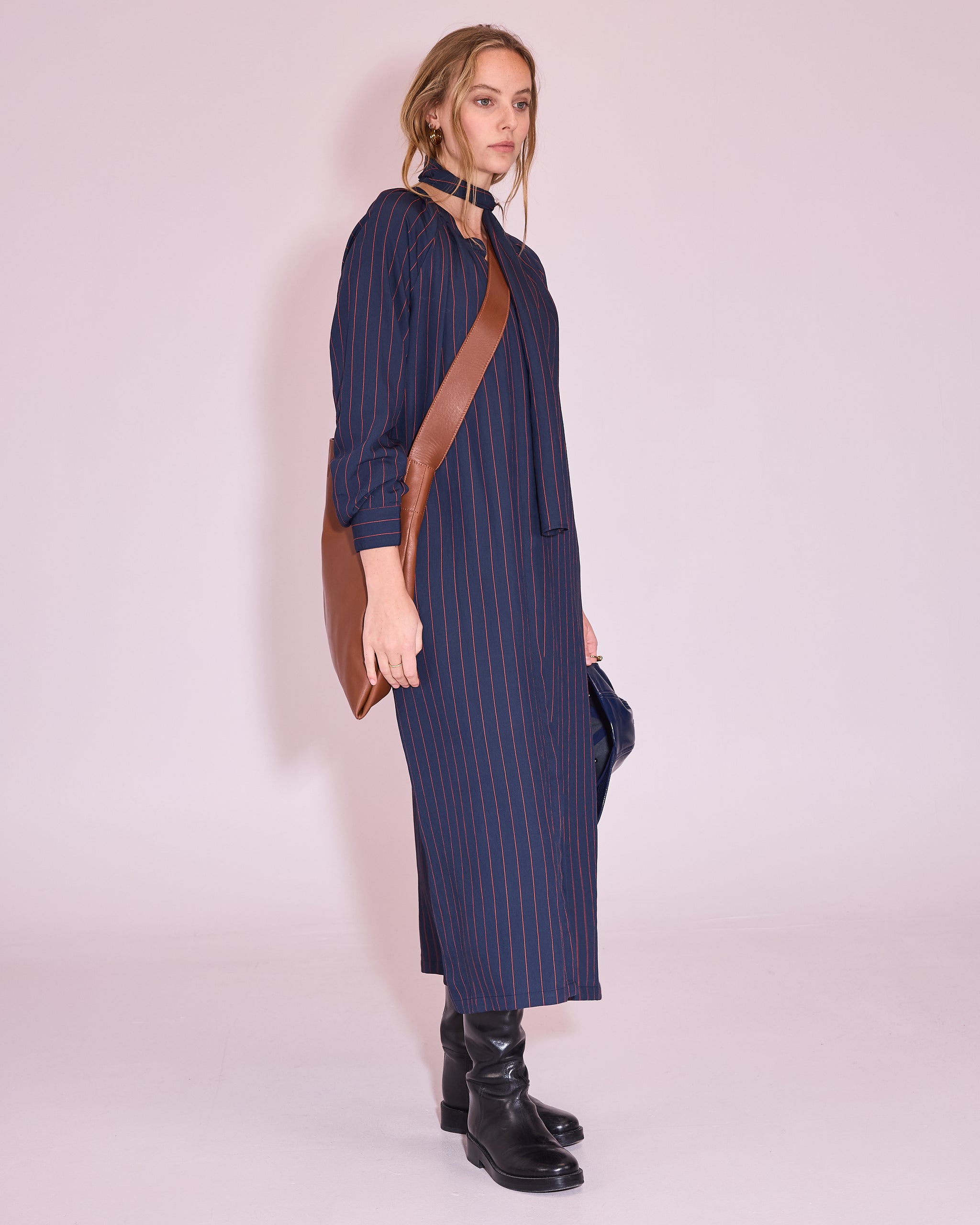 Jade dress in navy / bright red