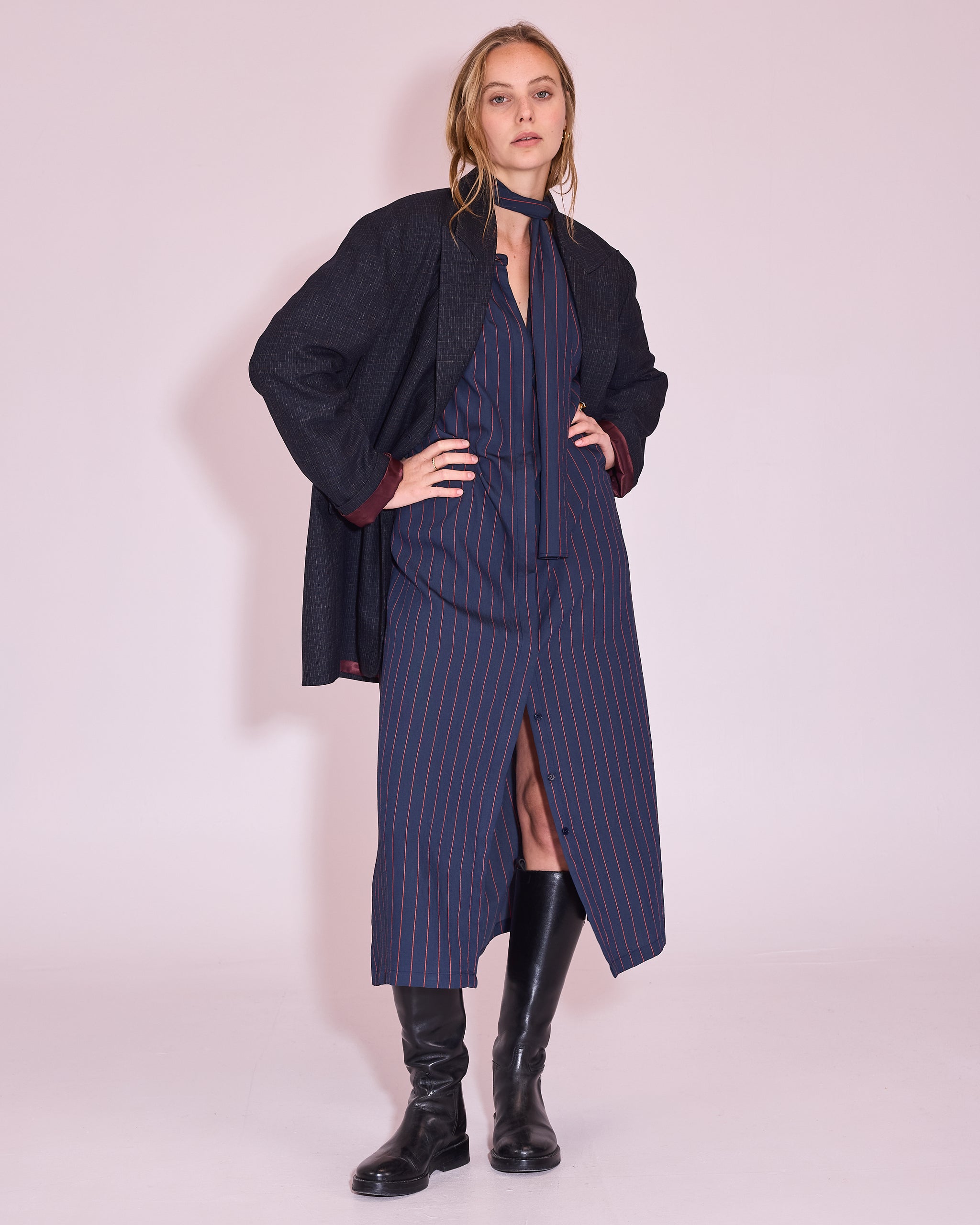 Jade dress in navy / bright red