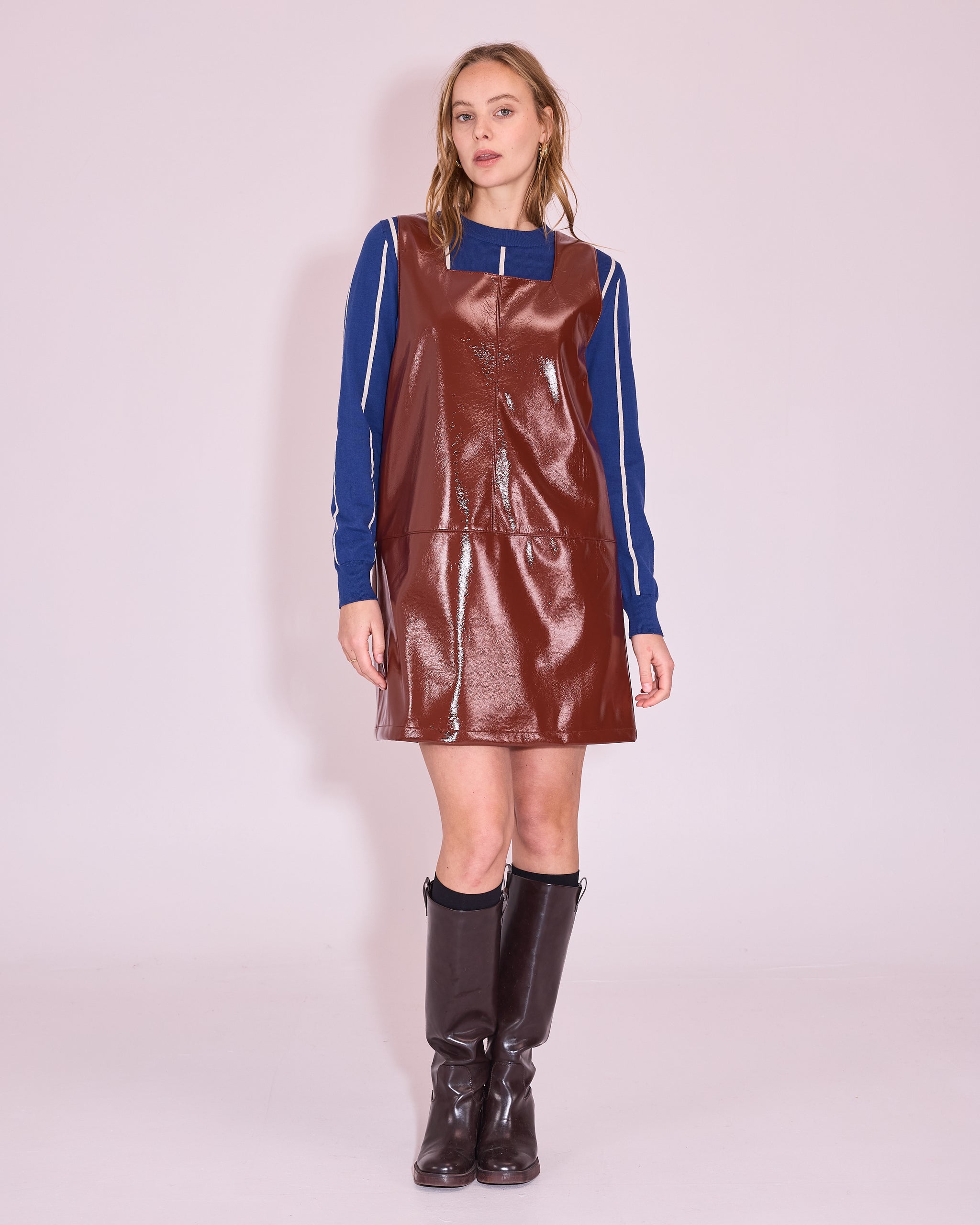 Jolene dress in maroon faux leather
