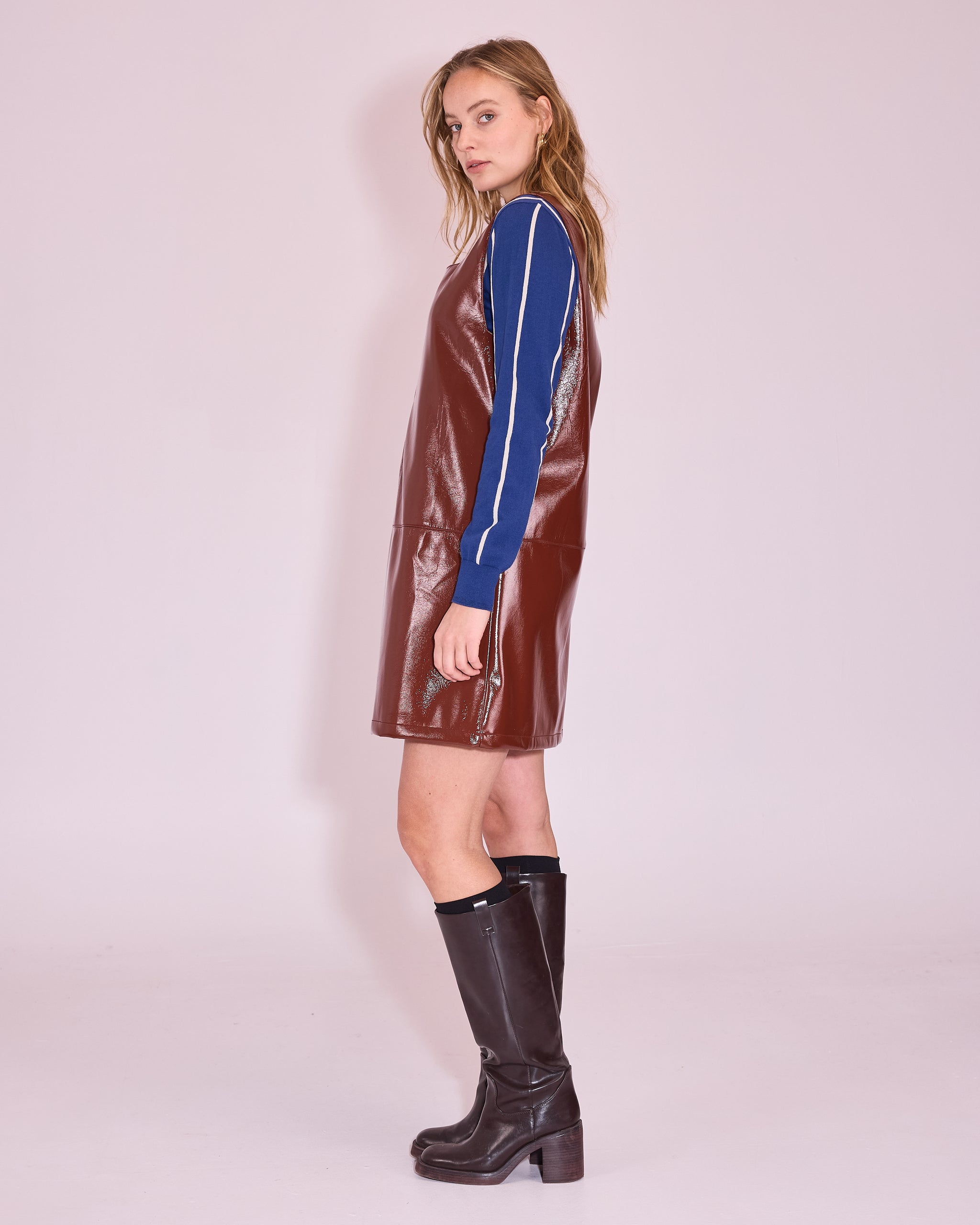 Jolene dress in maroon faux leather