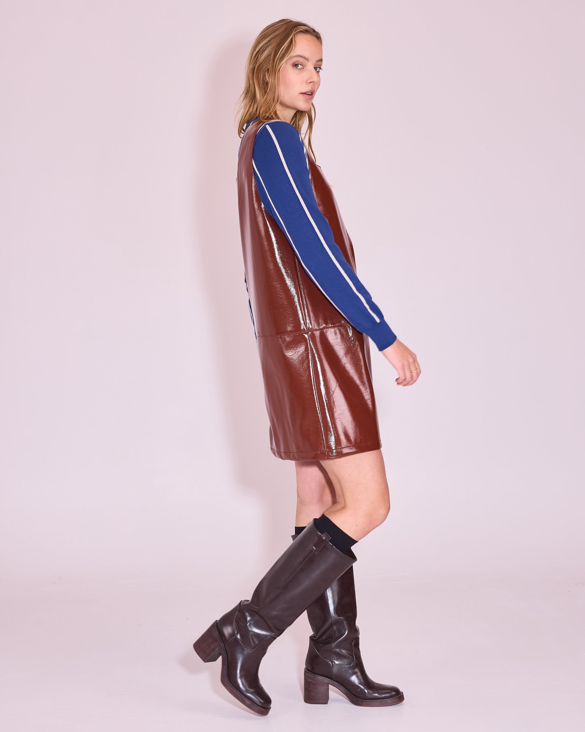 Jolene dress in maroon faux leather