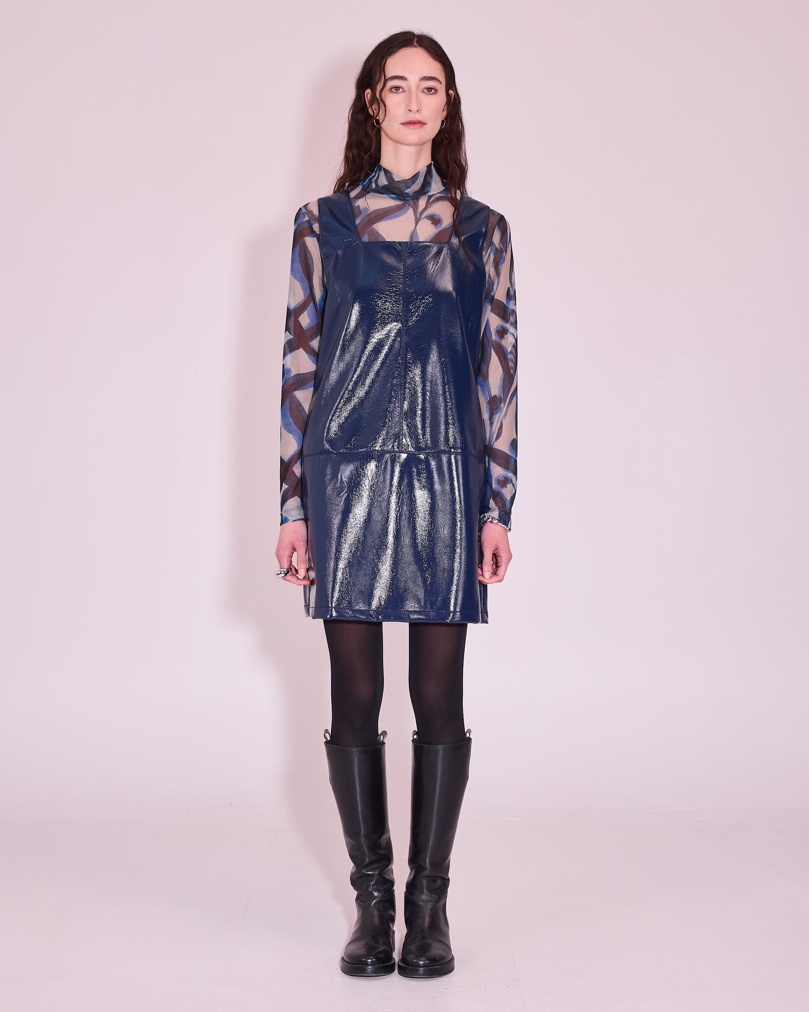 Jolene dress in academy blue faux leather