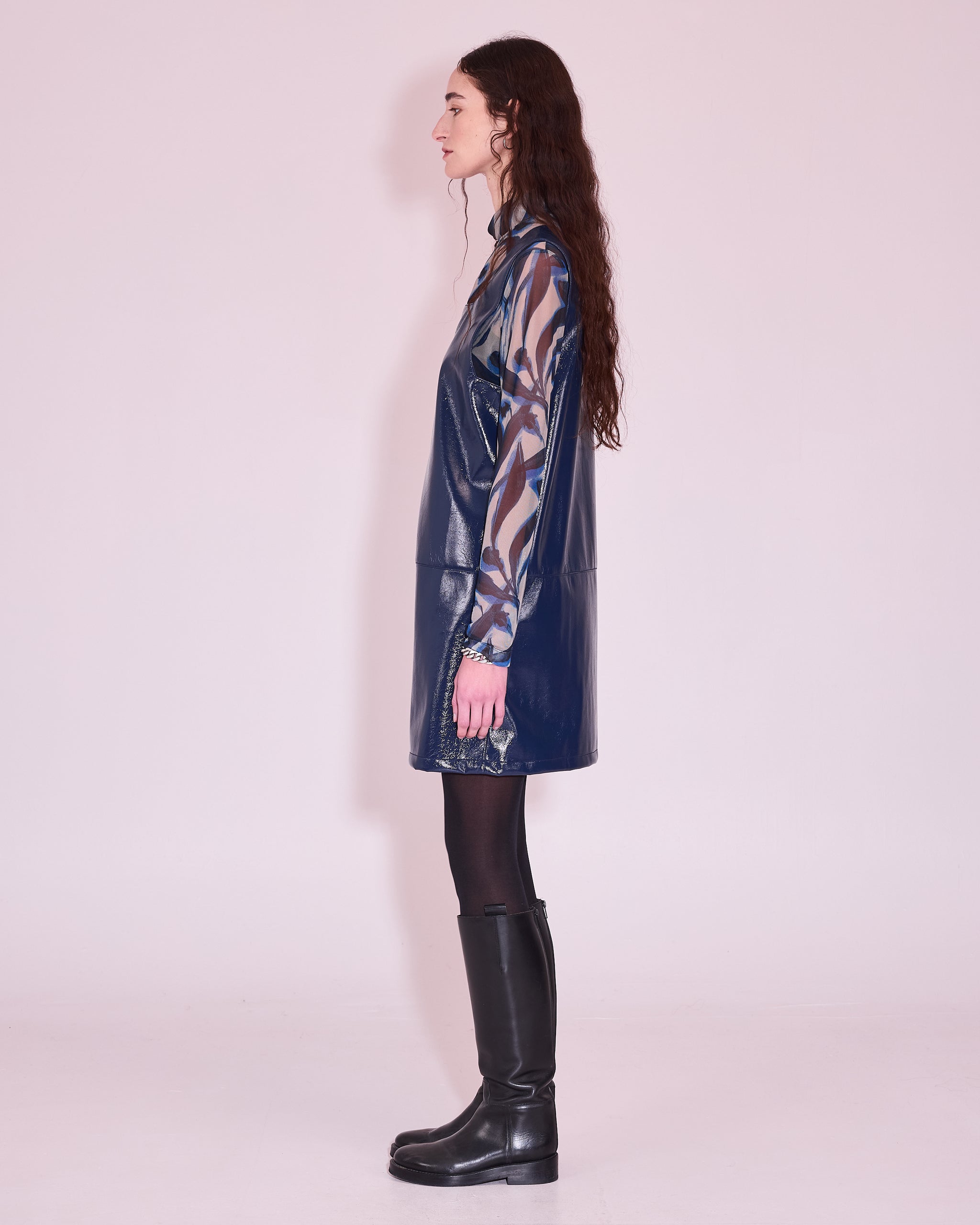 Jolene dress in academy blue faux leather