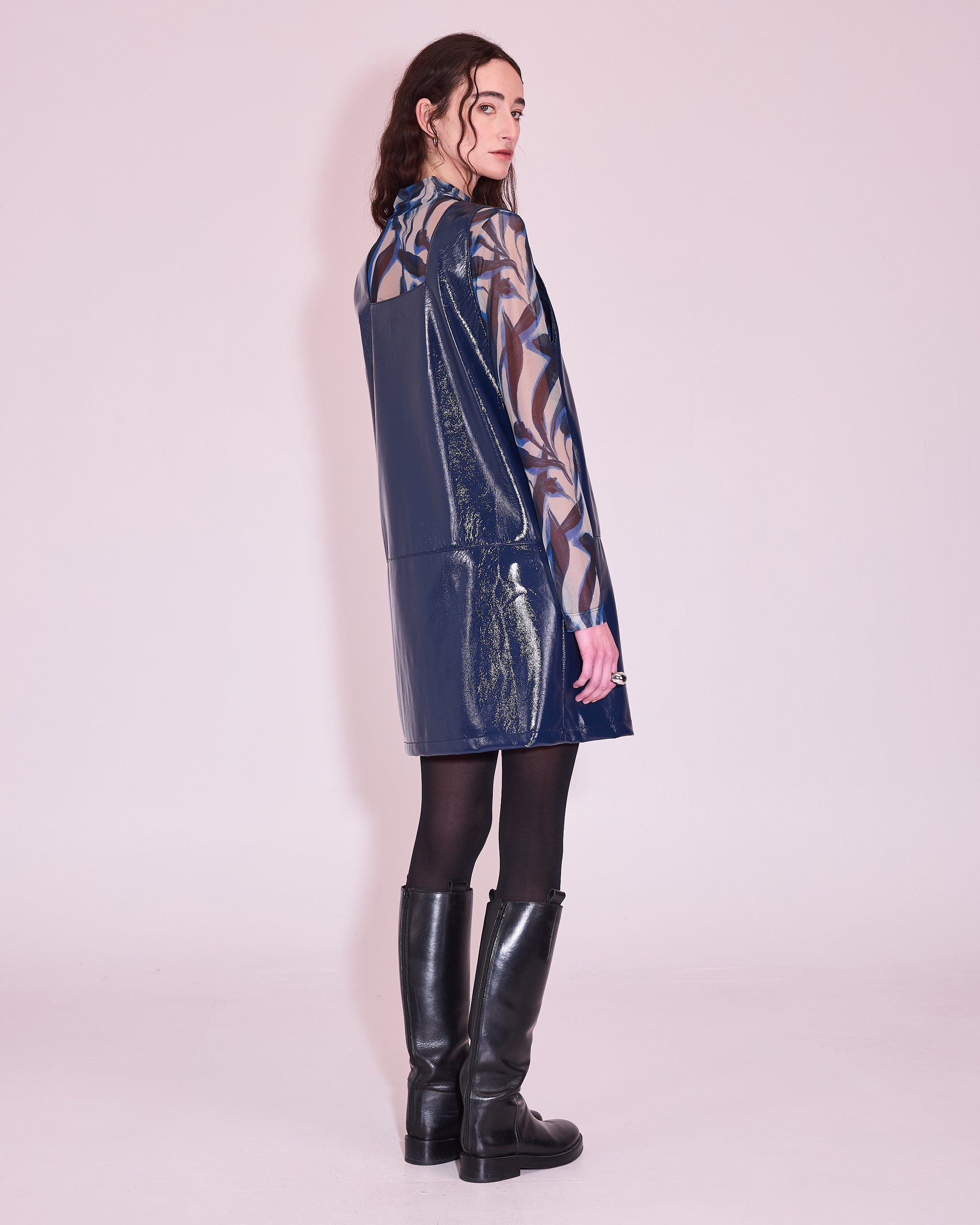 Jolene dress in academy blue faux leather