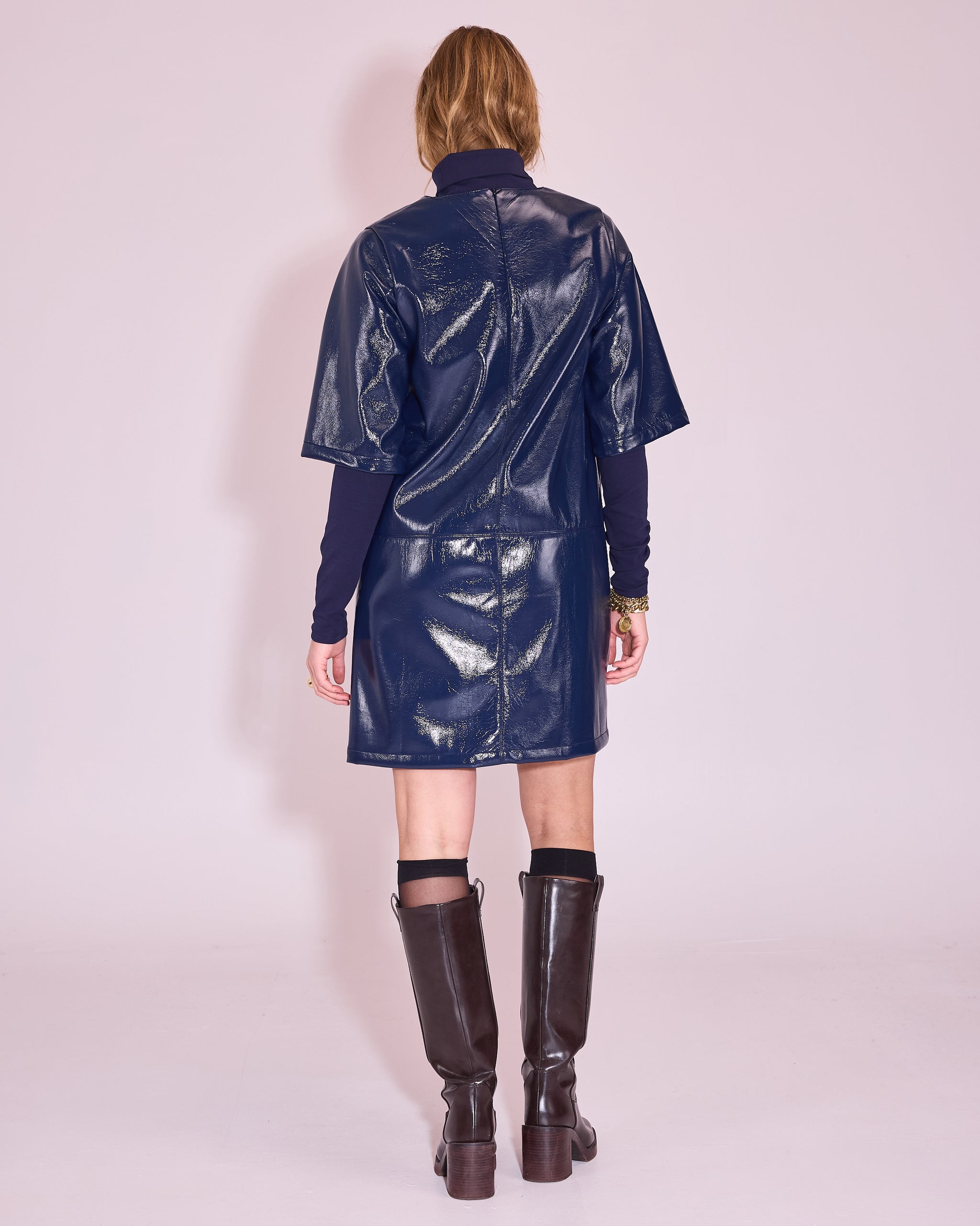 Jorun jurk in academy blue faux leather