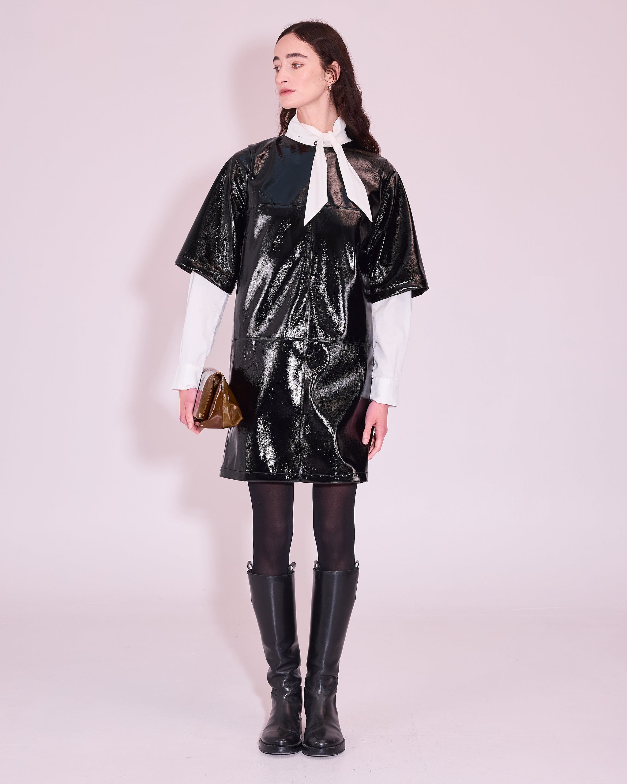 Jorun jurk in black faux leather