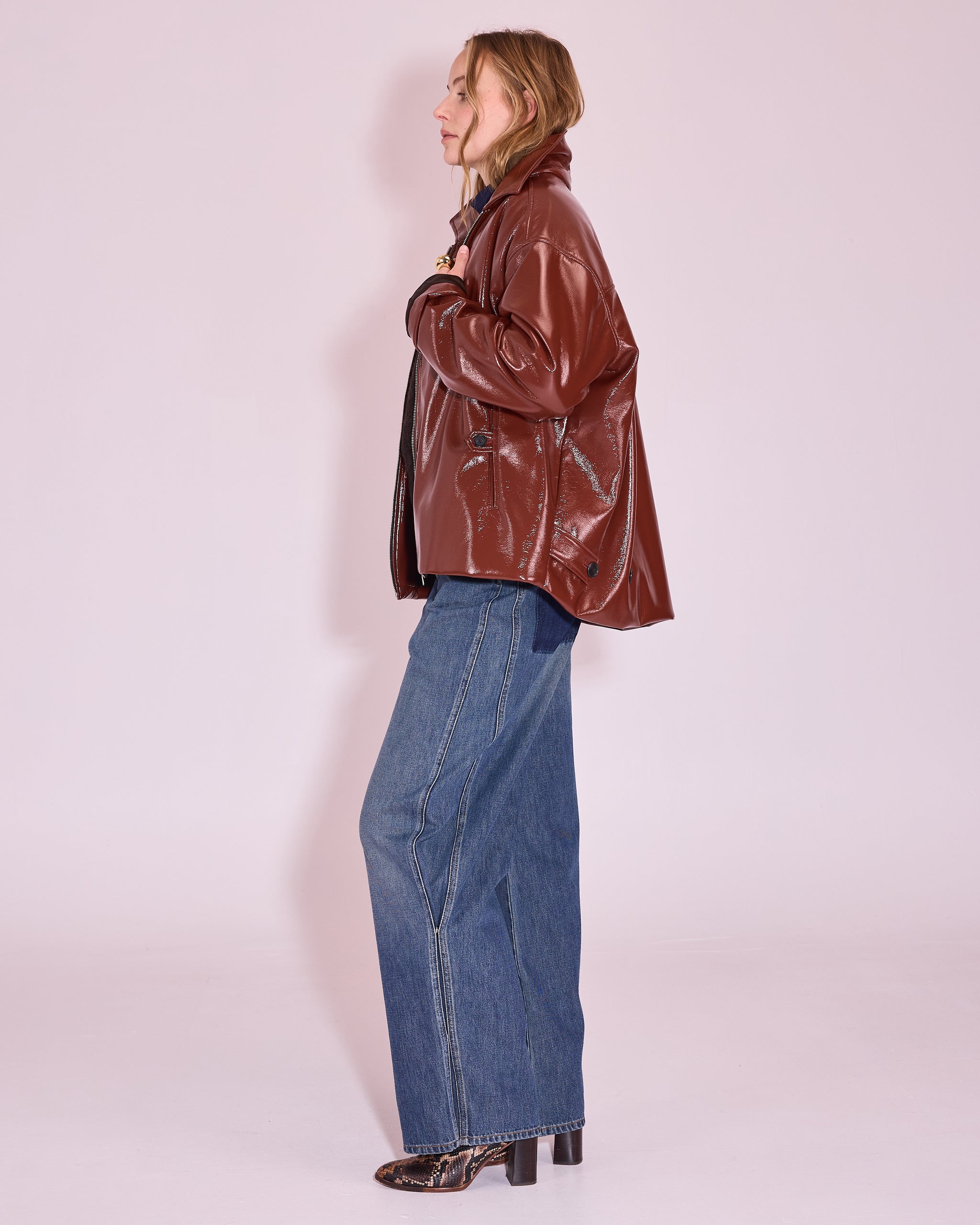 Jan jas in maroon faux leather