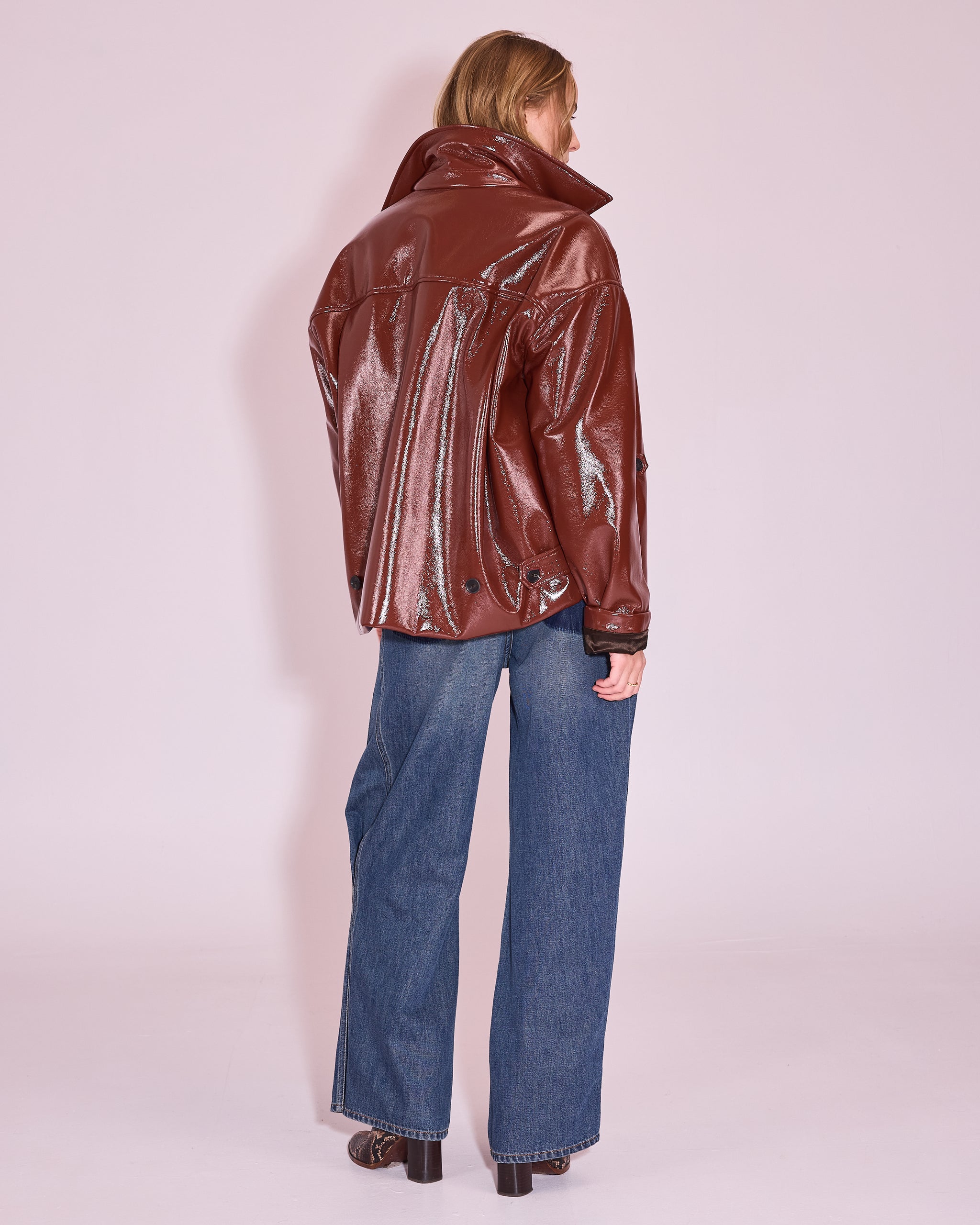 Jan jas in maroon faux leather