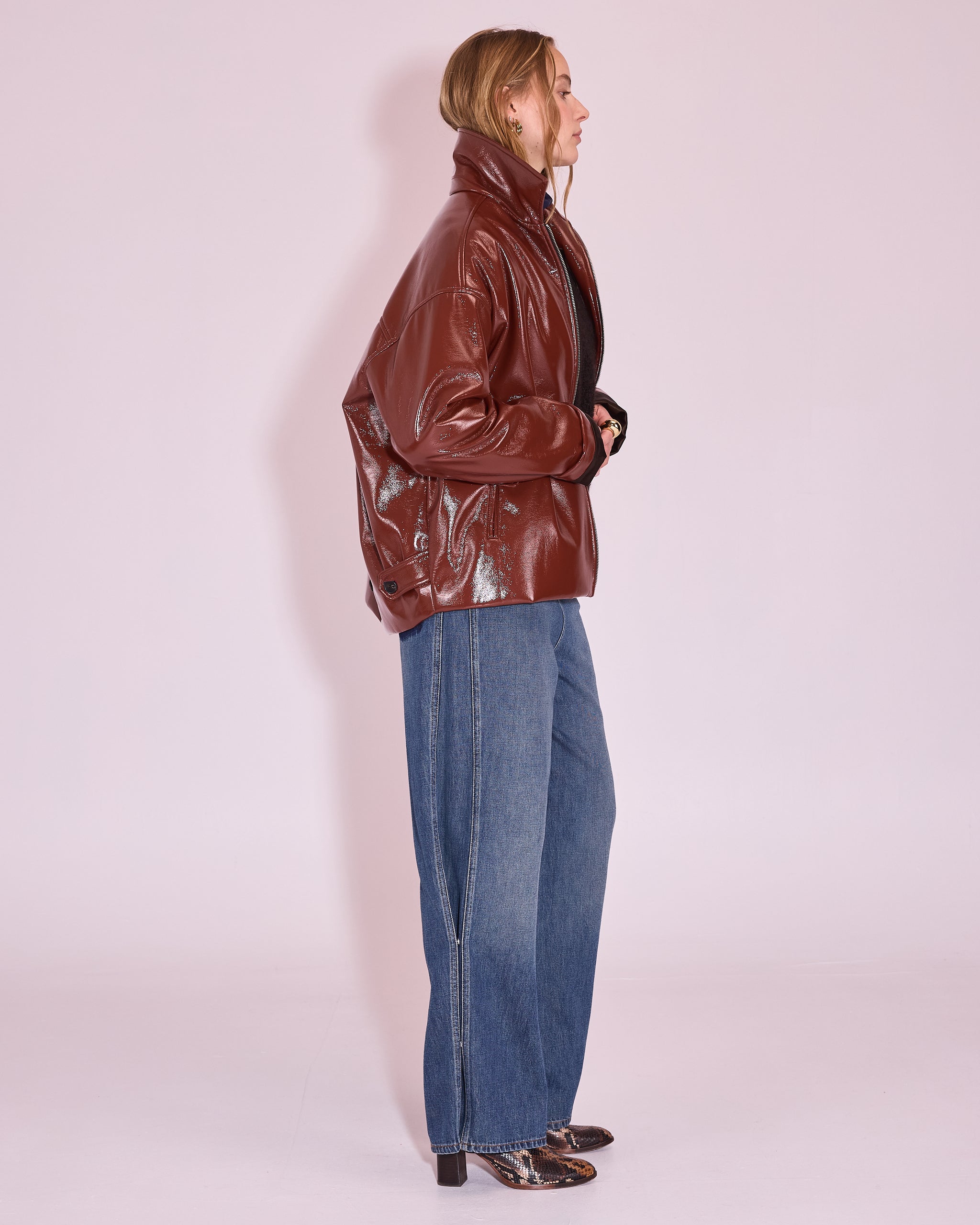 Jan jas in maroon faux leather