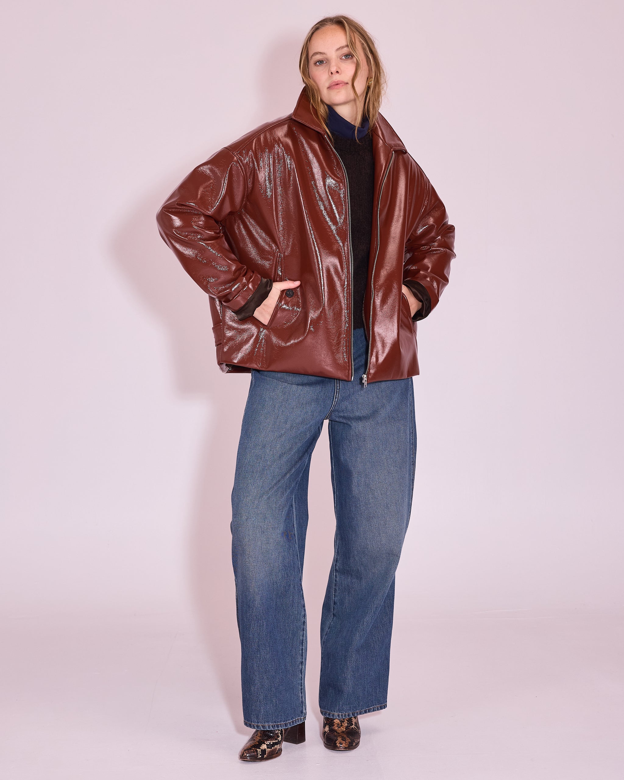 Jan jas in maroon faux leather