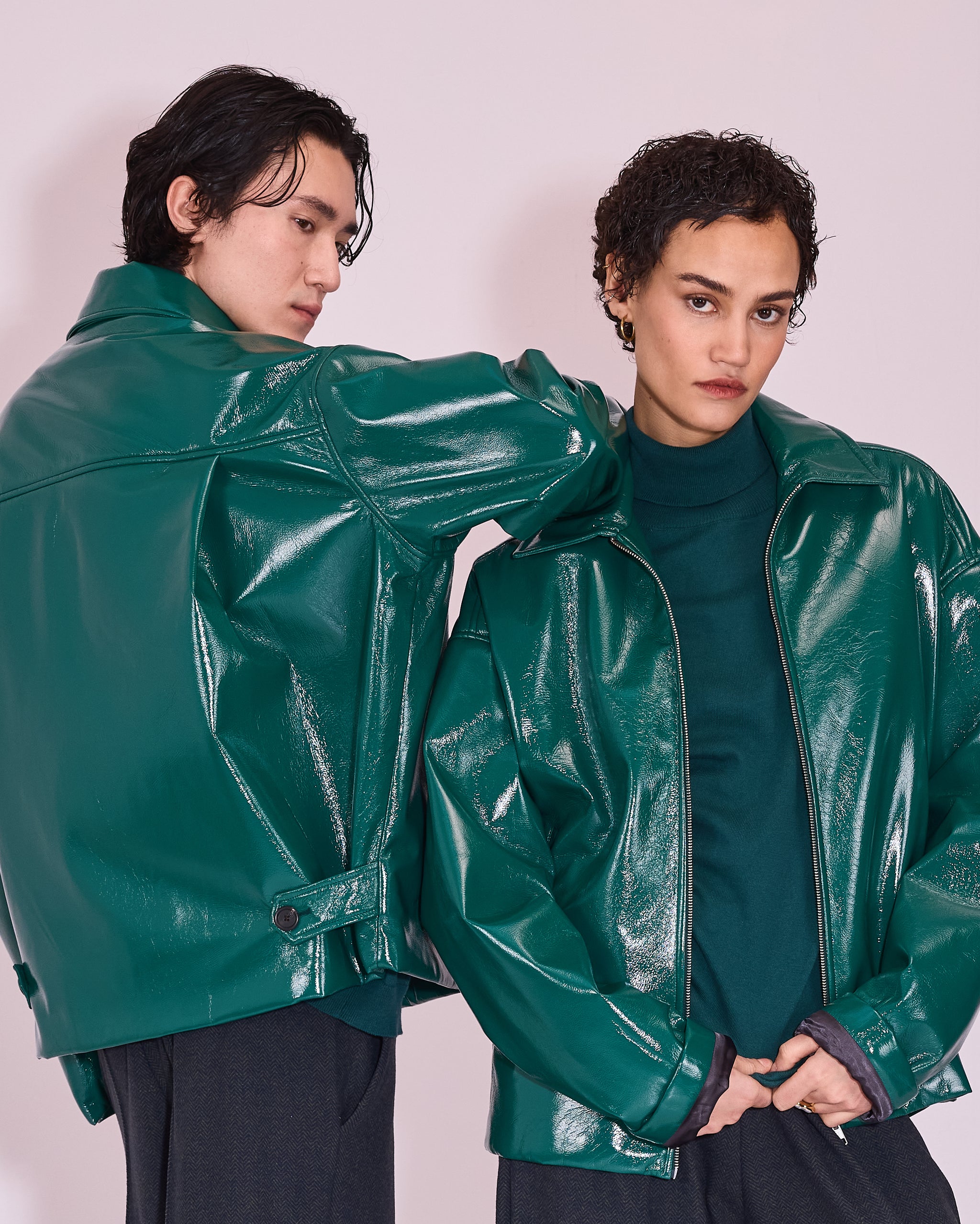 Jan jacket in evergreen faux leather