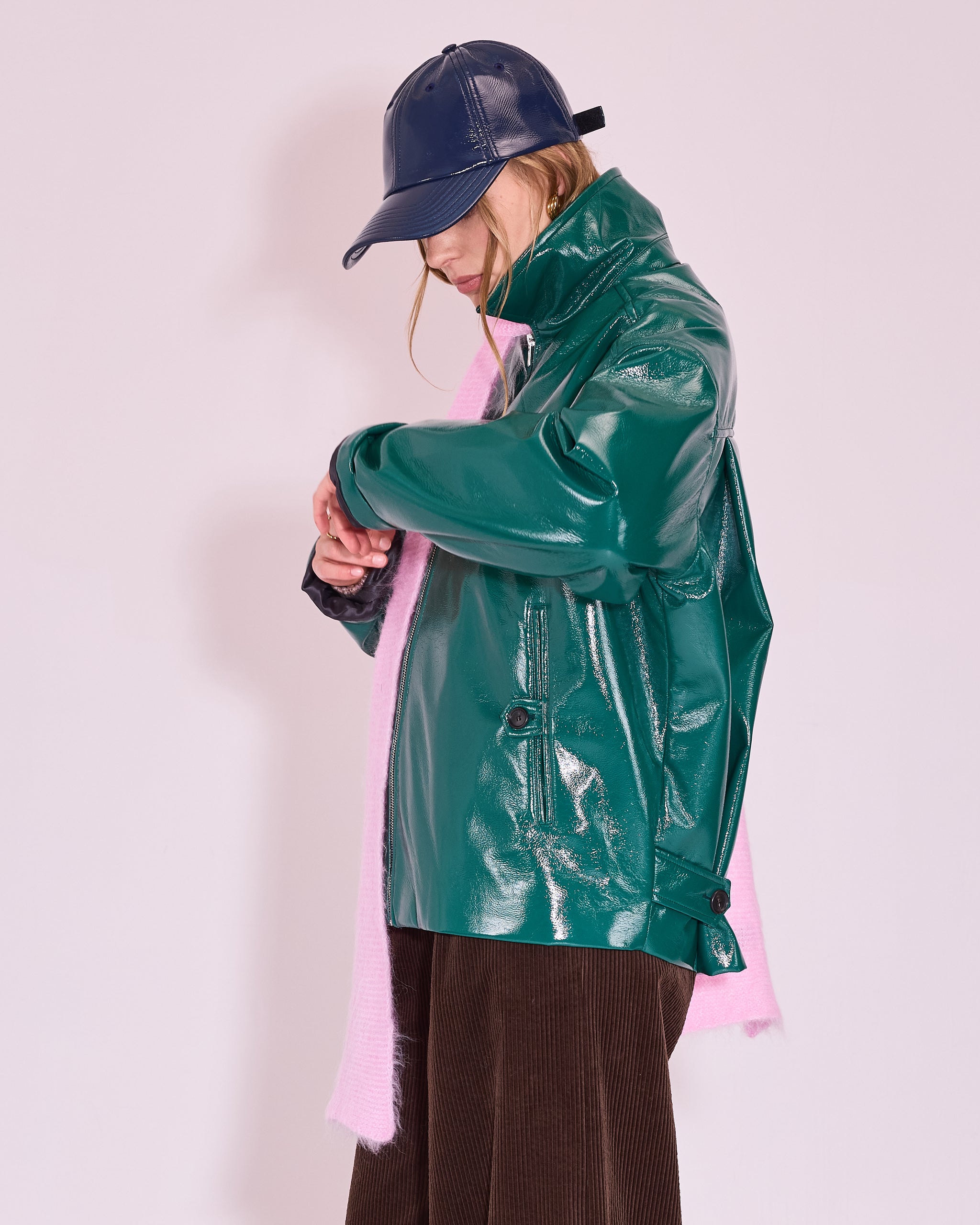 Jan jacket in evergreen faux leather