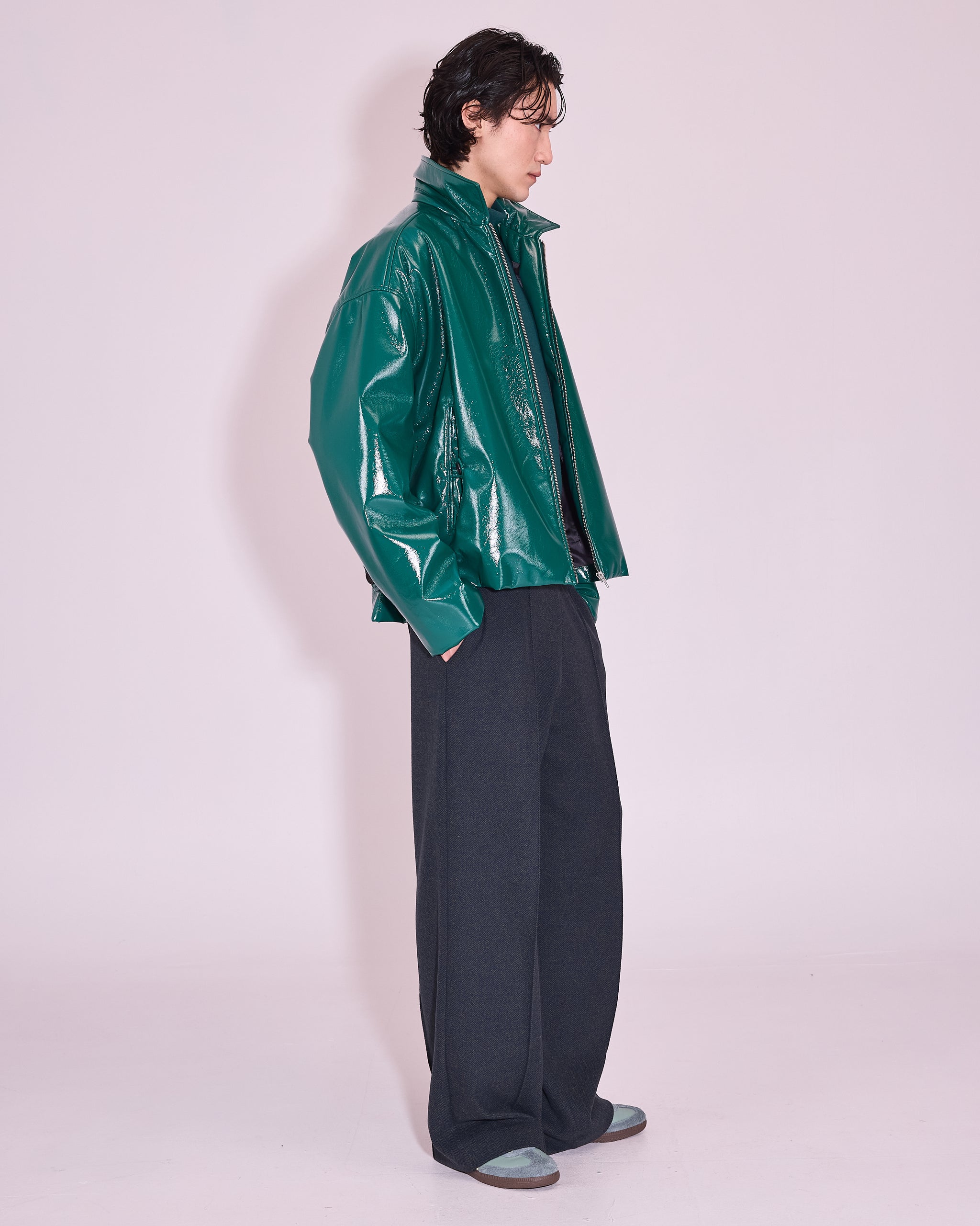 Jan jacket in evergreen faux leather
